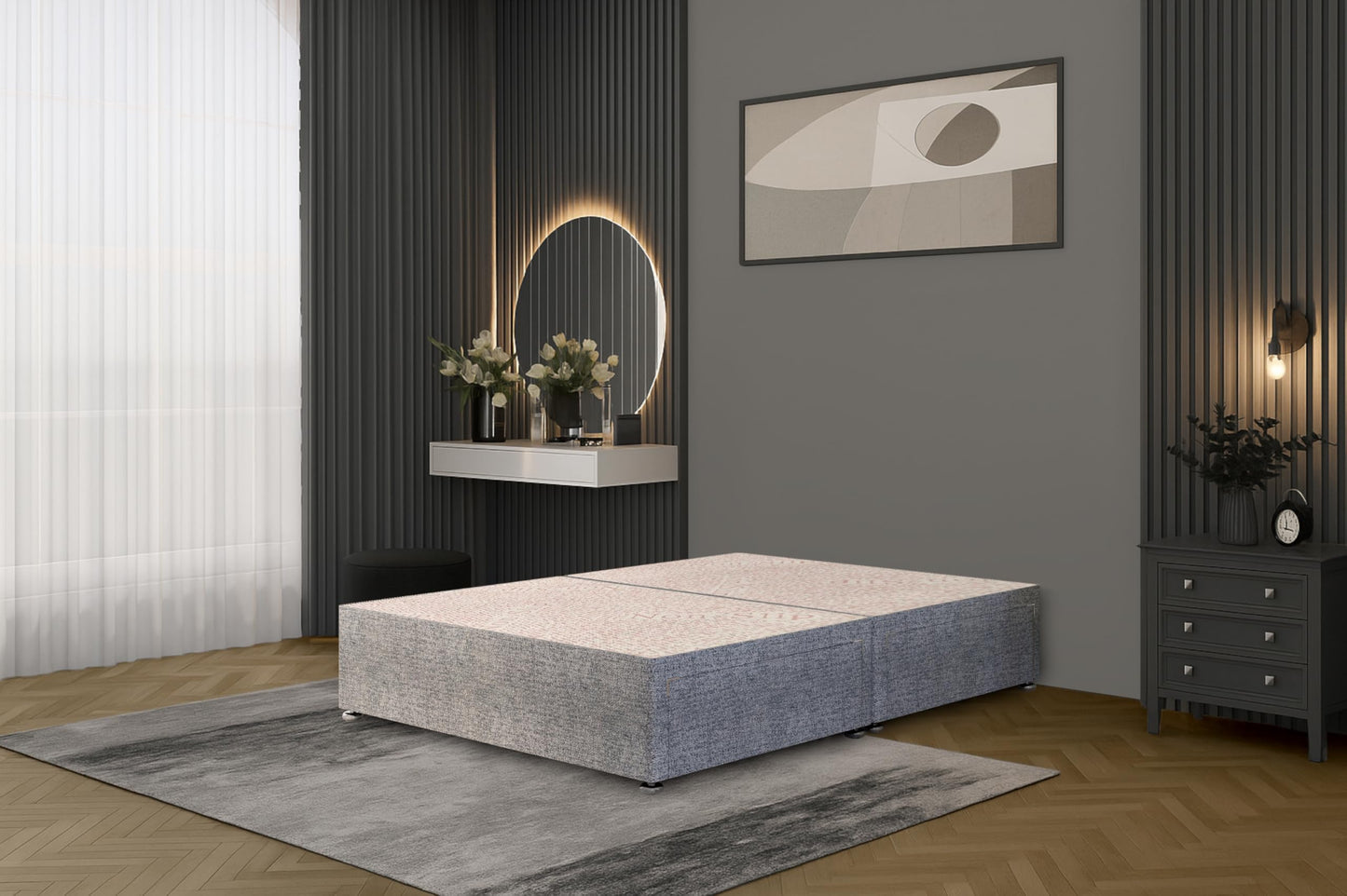 Bed Centre Flexby Divan Bed Base Only with 2 Drawers (Same Side), No Headboard - Available in 3FT, 4FT, 5FT & 6FT