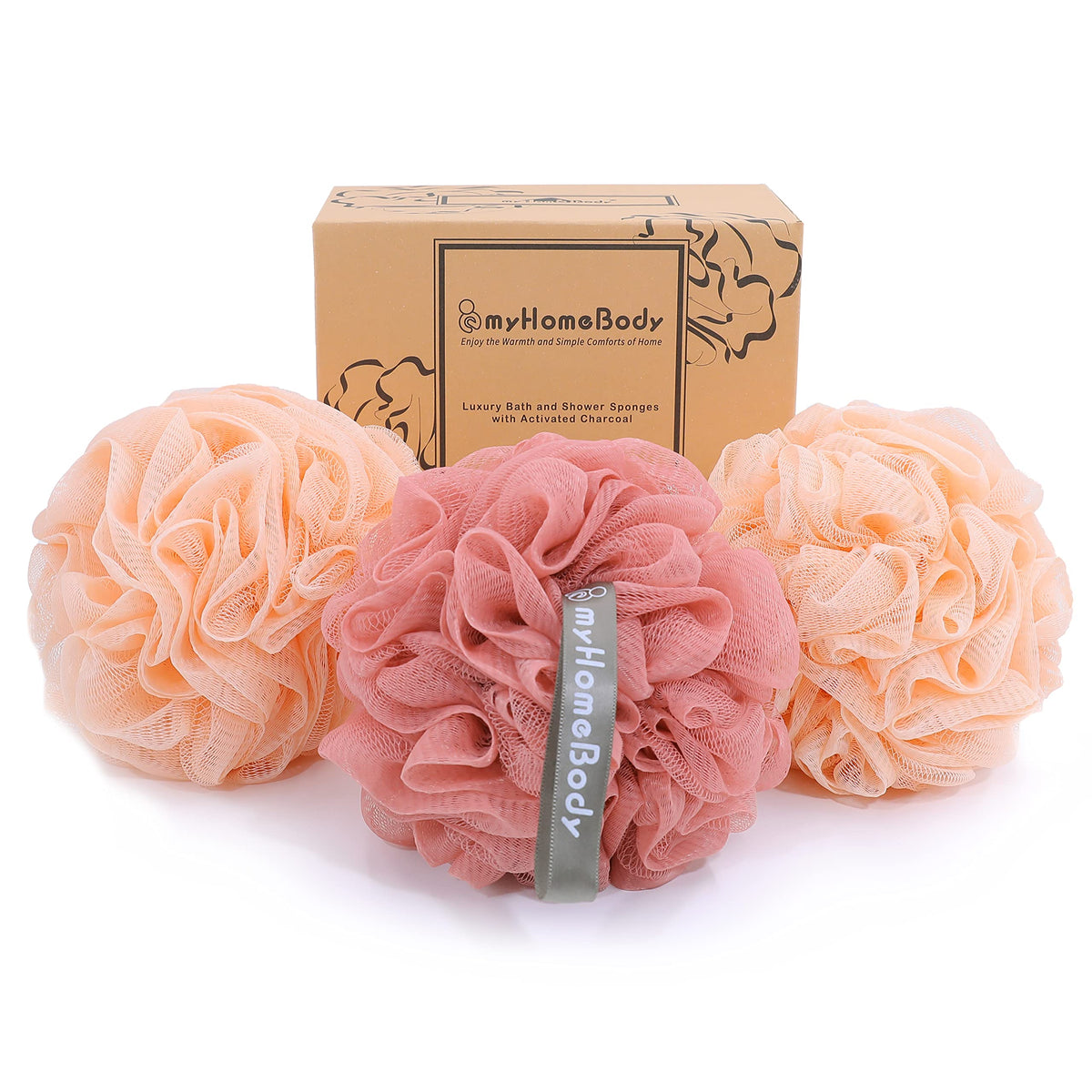 myHomeBody Large 70g Loofah Sponge, Body Scrubber, Bath Sponge, Loofah for Women, Men, Exfoliating Sponge Shower Pouf with Activated Charcoal - 2