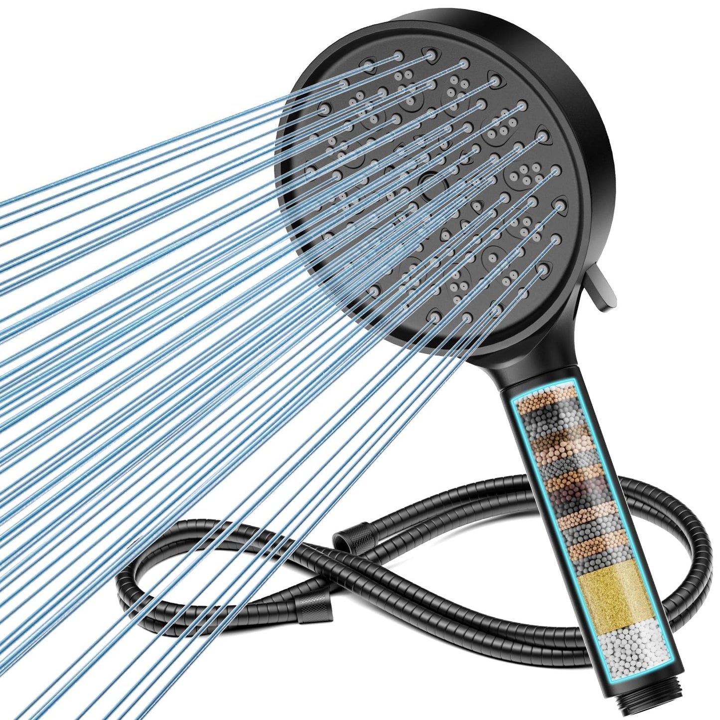 Cobbe Filter Shower Head and Hose, High Pressure 6 Spray Mode Showerhead with Filters, Hard Water Softener Filters Shower Head for Residual Chlorine