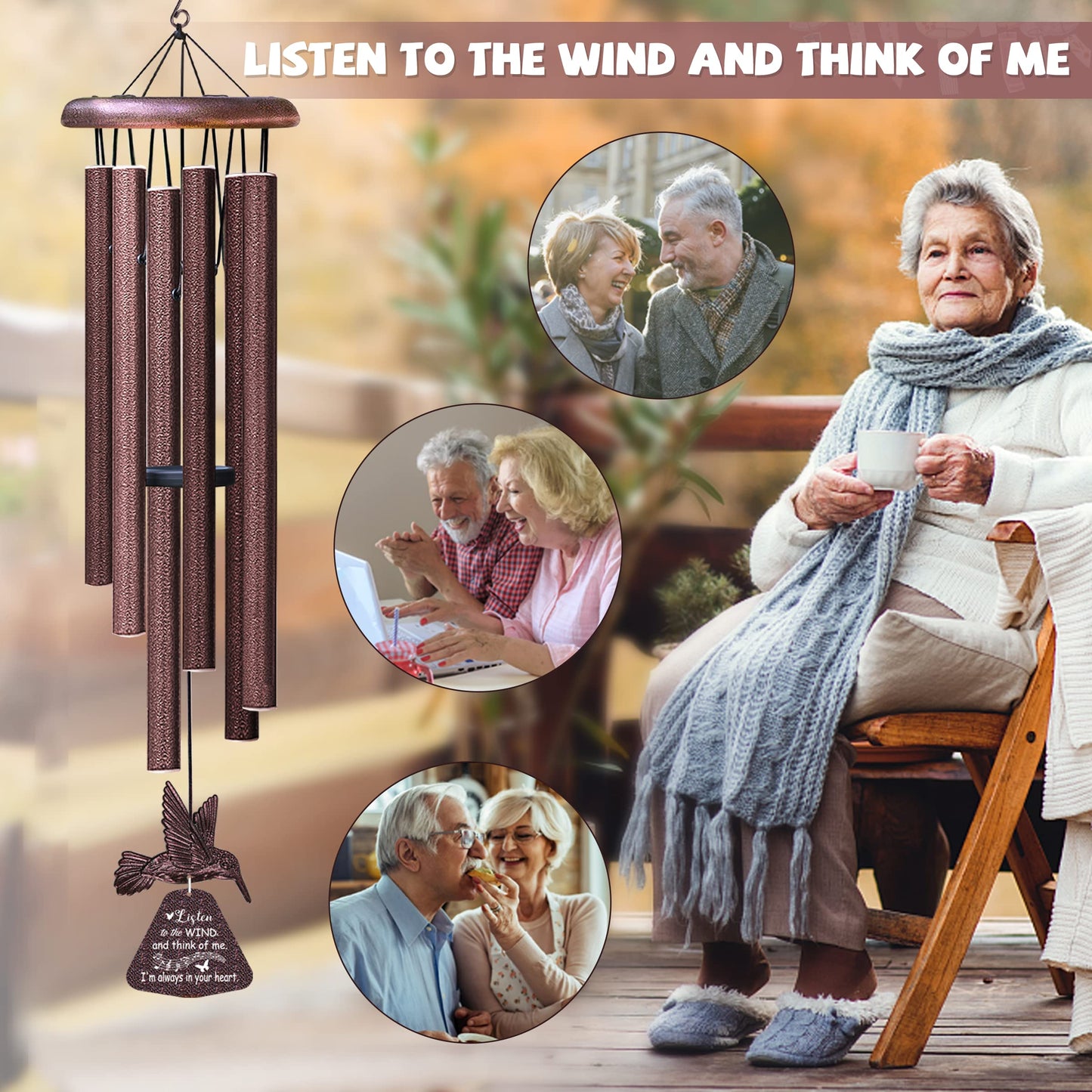 Sympathy Wind Chimes with Hummingbird Wind Spinner, Memorial Wind Chimes for Loss of Loved One Prime, Bereavement/Sympathy/Memorial Gift for Loss of