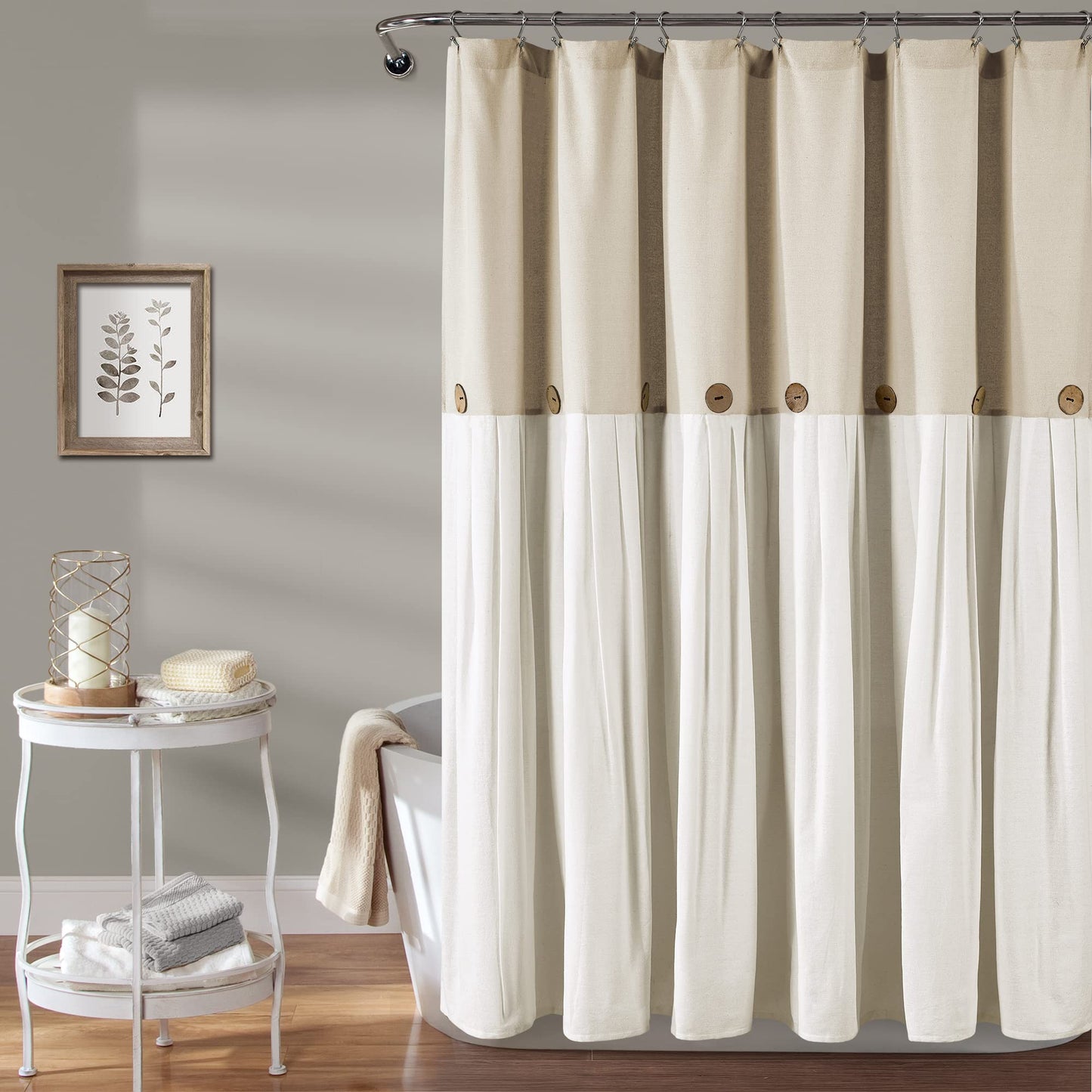 Lush Decor Linen Button Shower Curtain, 72" x 72"
