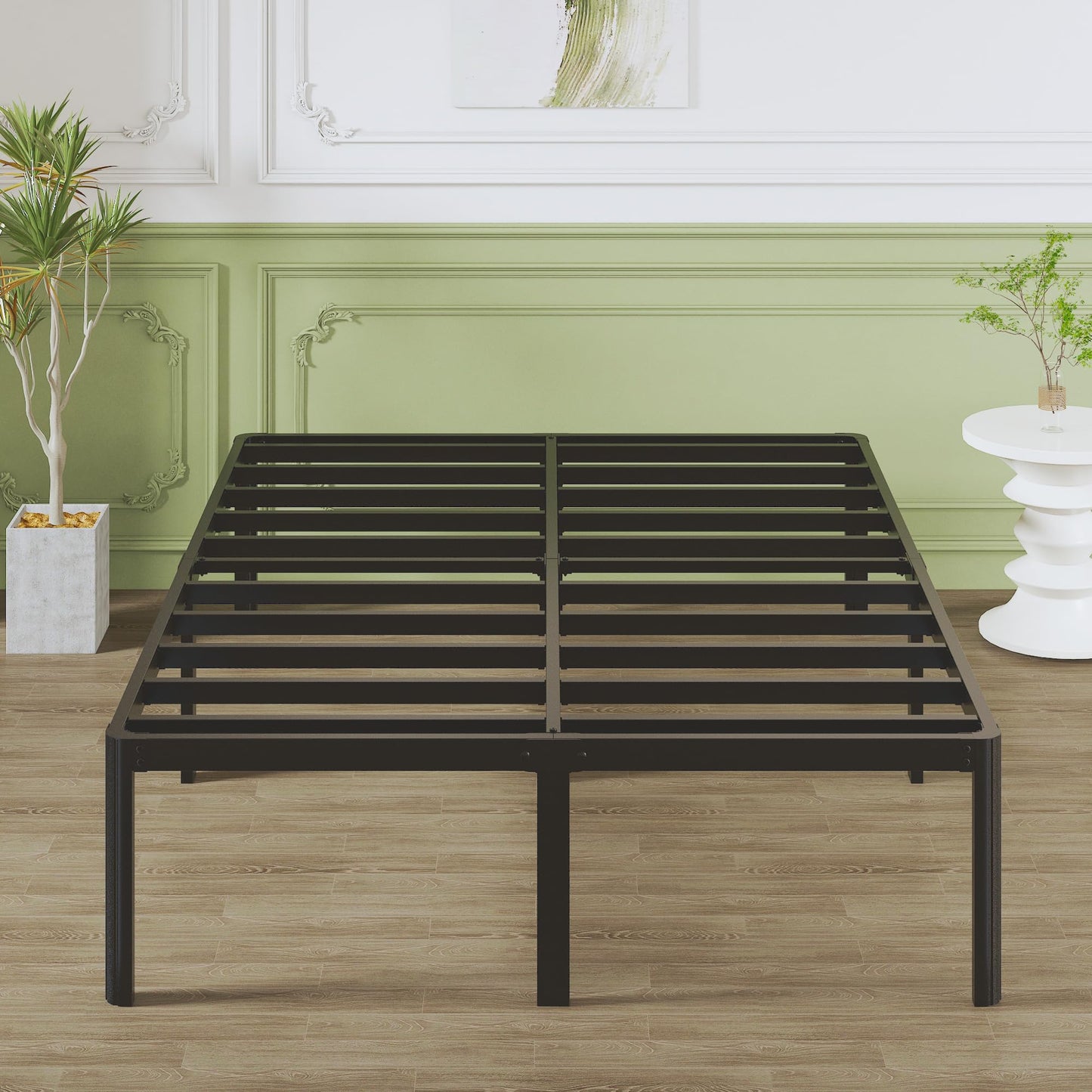 Lutown-Teen 4ft 6 Double Bed Frame 41 cm High with Rounded Corner Legs, Heavy Duty Metal Bed Frame Double with Steel Slats, No Noise, Easy Assembly,