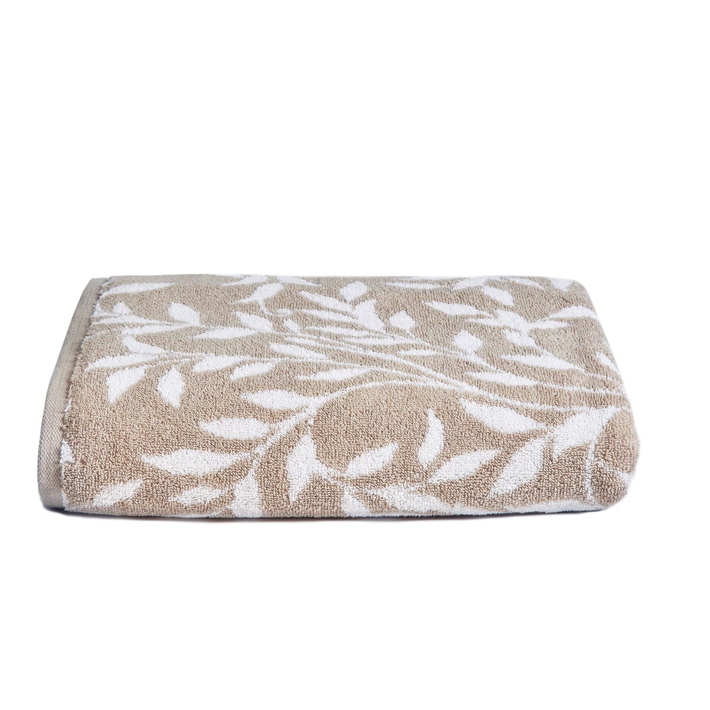 Dreams & Drapes - Natural Leaf Bath Towel (90 x 150cm) - 100% Cotton - Soft Touch - Botanical Vintage Towel in Natural - Floral Pattern - Bathroom
