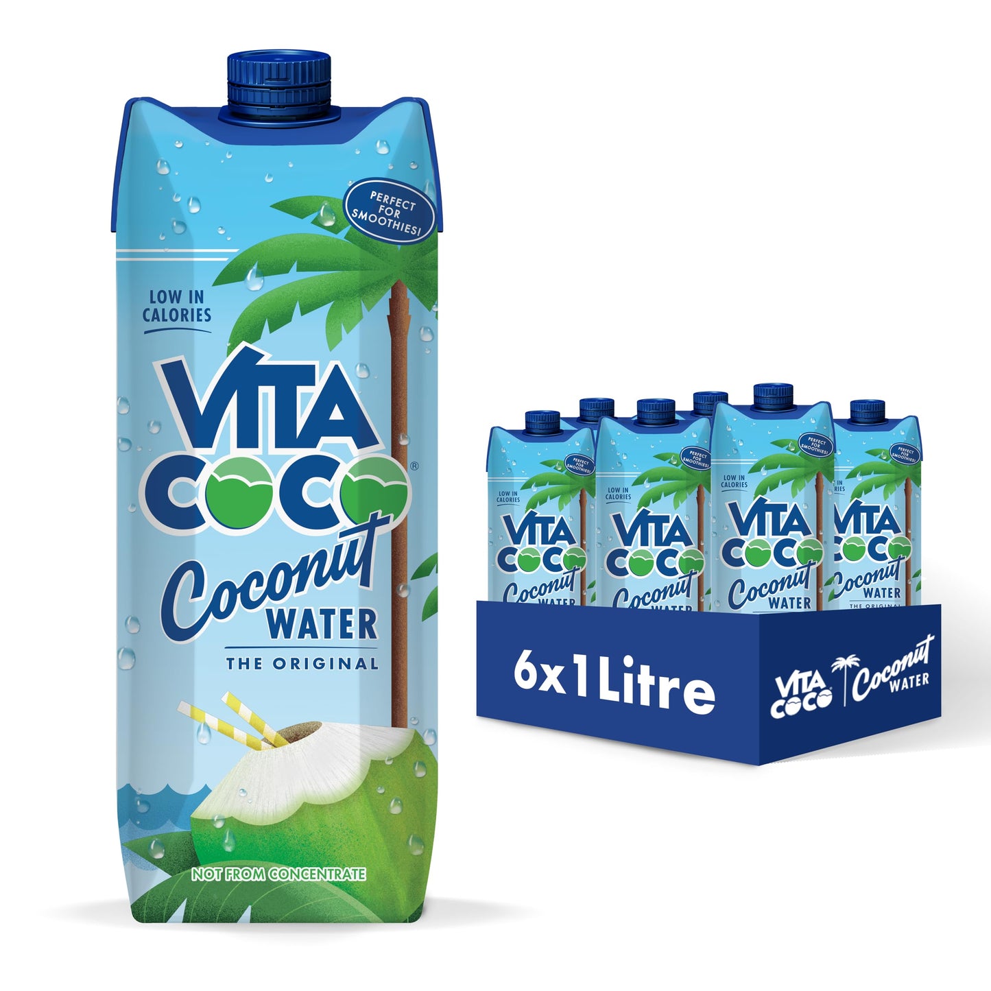 Vita Coco Original Coconut Water Multipack 1L x 6, Packed With Electrolytes, Gluten Free, Full Of Vitamin C, Good Source Of Potassium, Low-Calorie