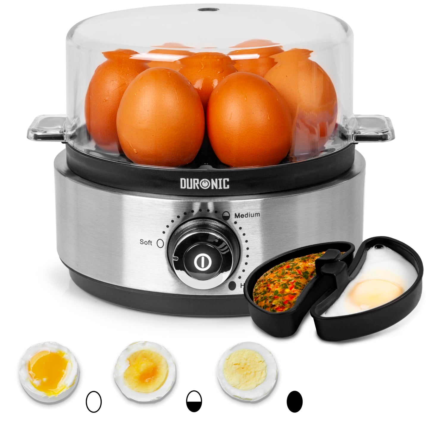Duronic Electric Egg Boiler EB40 BK, Steamer for Eggs, Egg Cooking Machine, Automatic Egg Boiler Electronic Egg Poacher Machine for 7 Soft, Medium &
