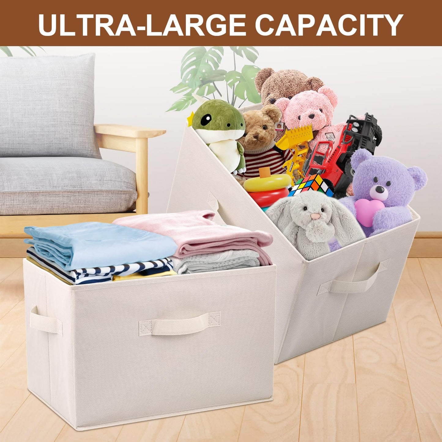 5 Pcs Fabric Storage Boxes, 38×25×25cm Foldable Wardrobe Storage Organiser