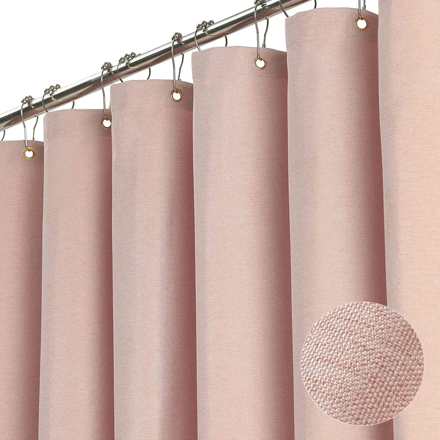 BTTN Blush Linen Shower Curtain, Modern Mildew Resistant Textured Fabric, Waterproof Polyester for Wet Bathroom, Weighted Hem, Durable and Washable,
