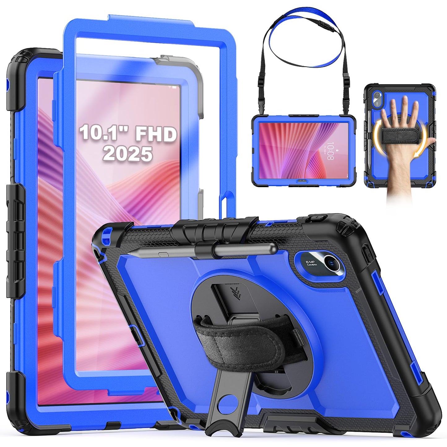 SEYMCY Case for Lenovo Tab 10.1 inch 2025 (TB-311FU / TB-311XU)(NOT Fit 2022 Version), Full-body Shockproof with Screen Protector, 360? Rotating Stand