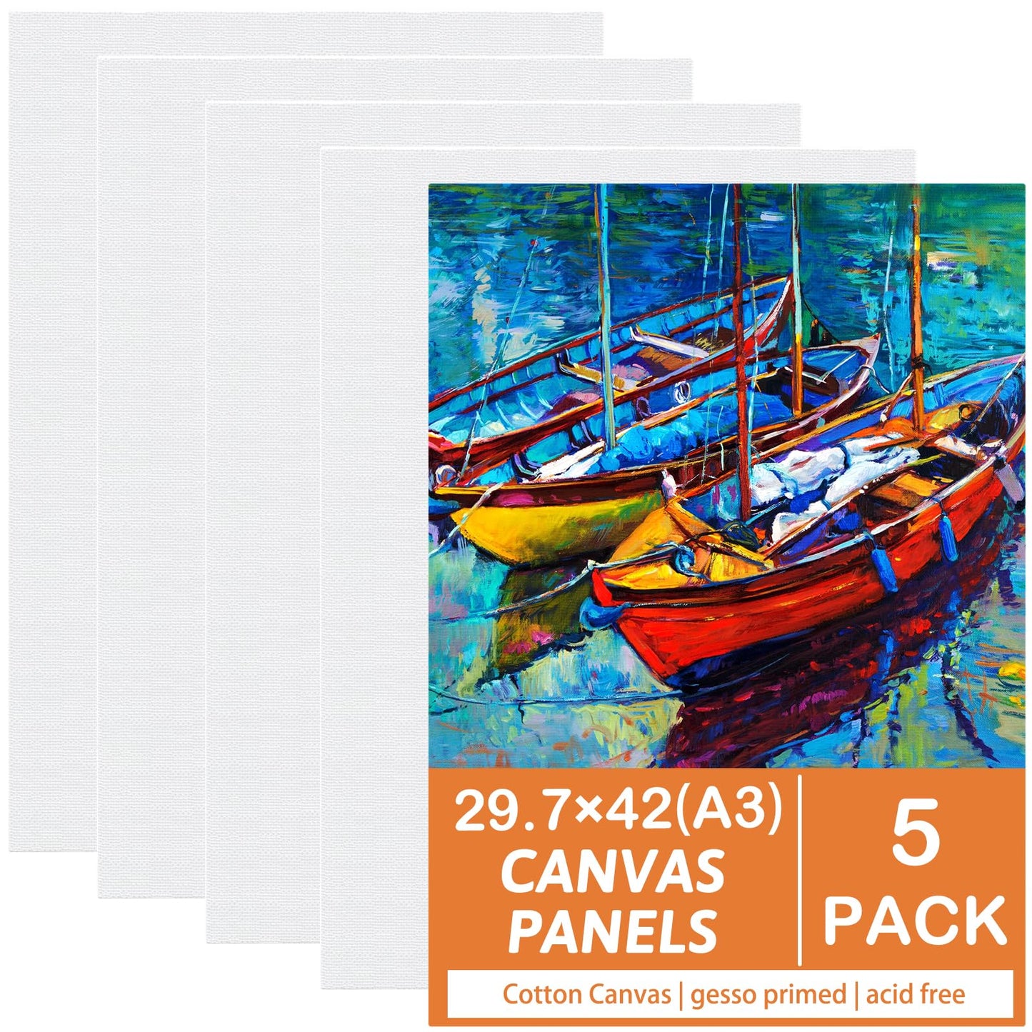 Koncci Canvas for Painting 29.7x42cm(A3), 5 Packs Large Canvas, 3mm Thickness Cotton Acid-Free Canvases for Acrylic & Oil & Watercolor Paint, for