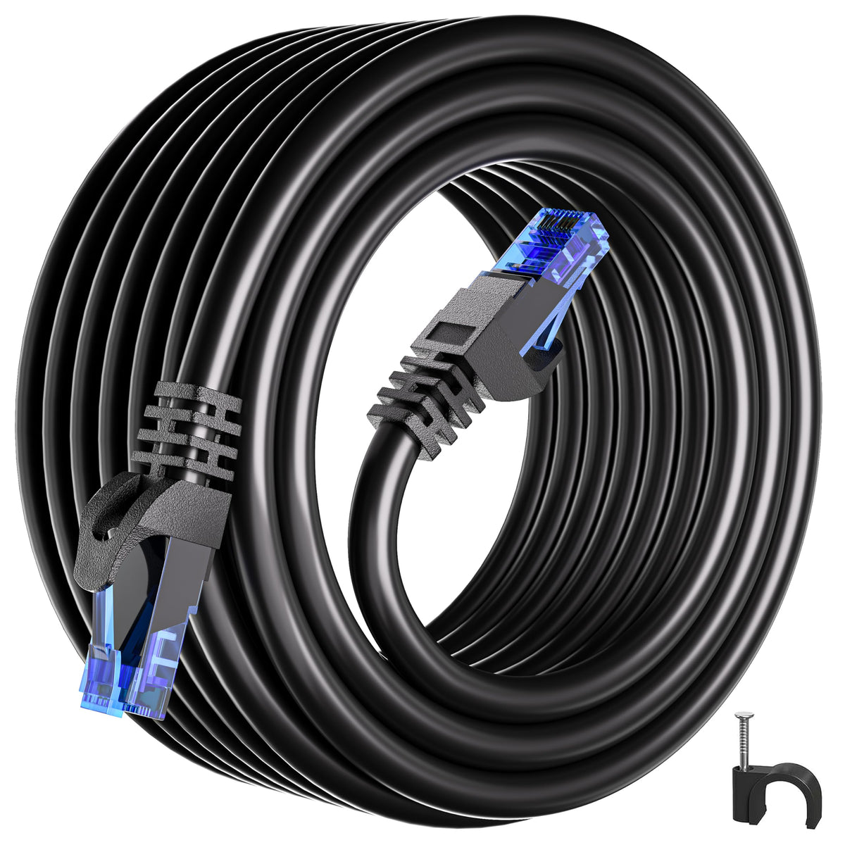 Ethernet Cable 20m, Cat 6 High Speed Internet Cable Long, RJ45 Network Cable 20m Black 1000Mbit/s 250MHz, Round Gigabit LAN Cable Broadband Patch Cord