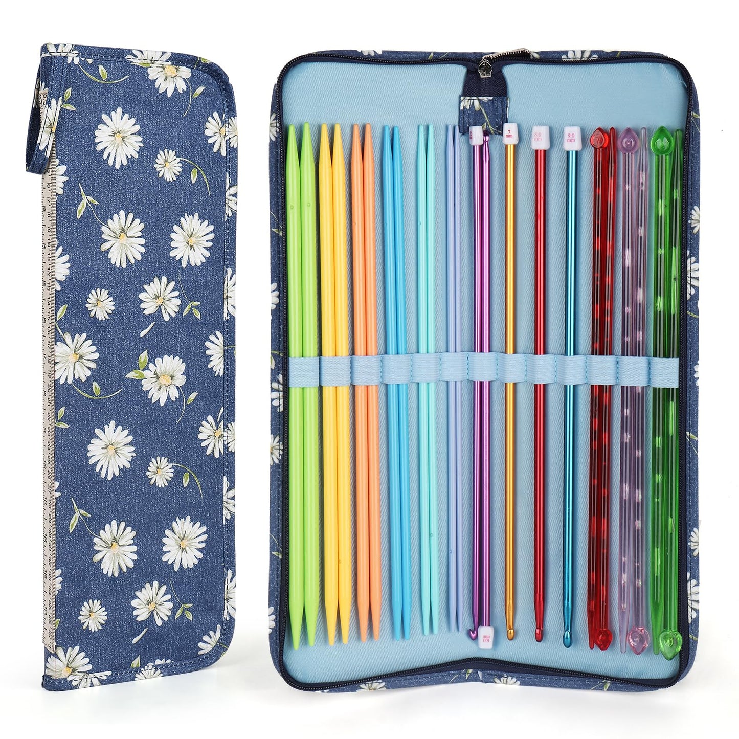 Aeelike Knitting Needle Storage Case Empty, Knitting Needle Case for Long Needles and Long Tunisian Crochet Hooks, Knitting Pins Case, Midnight Blue