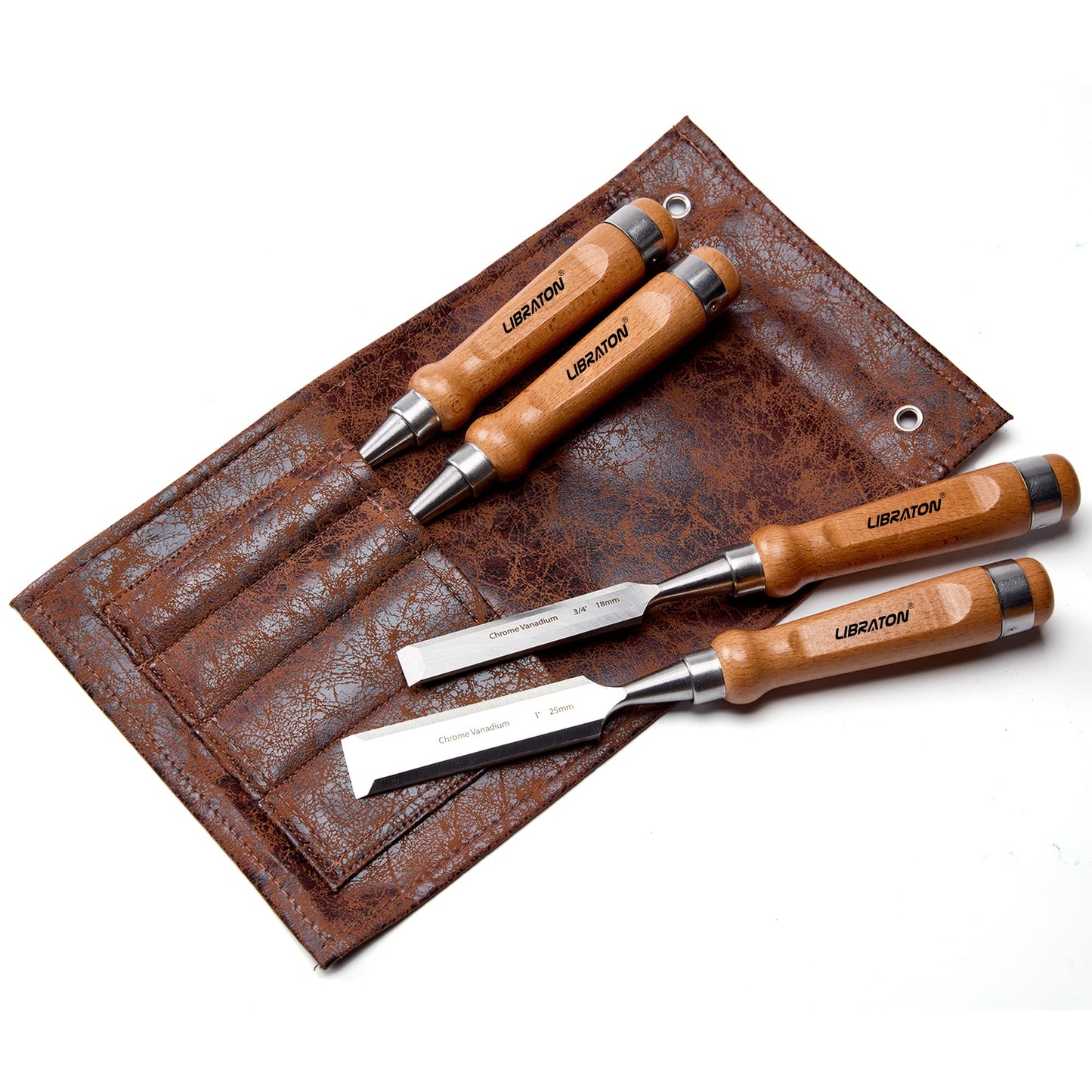 Libraton Wood Chisel Set - 4PCs Professional Carpenter Chisels for Woodworking With Wooden Handle
