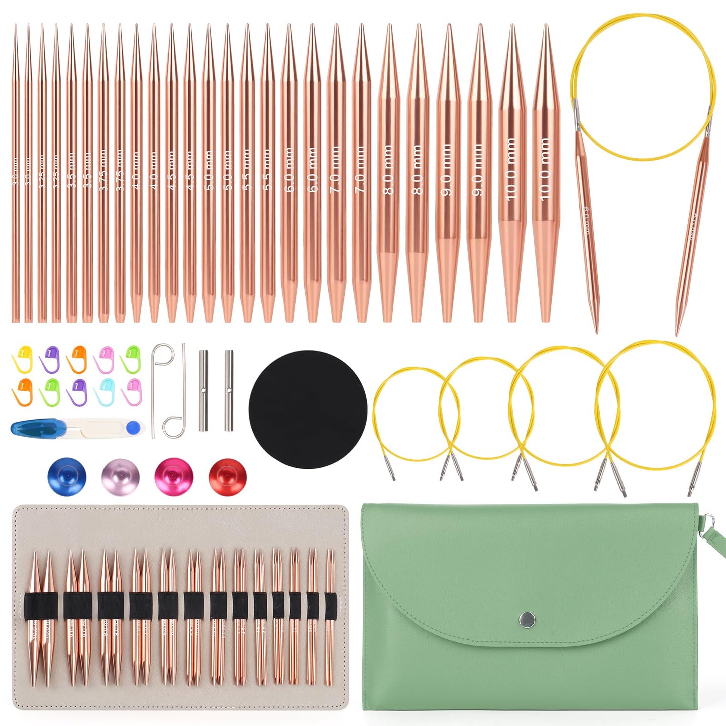 Aeelike Circular Knitting Needles, Interchangeable Circular Knitting Needles Set with Case, 13 Pairs of 3mm-10mm Interchangeable Needles,