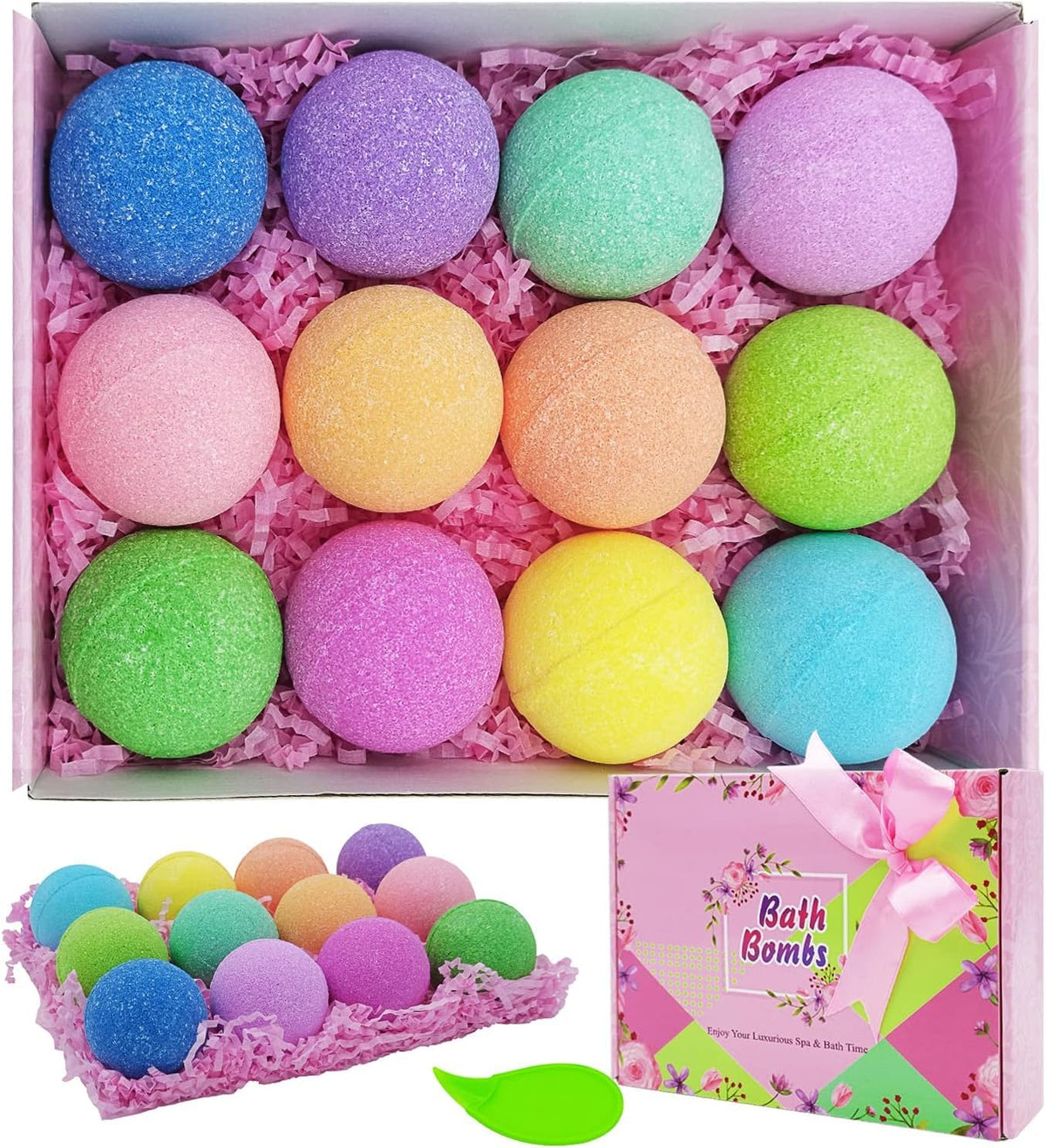 Bath Bombs Gift Set-Organic Natural Essential Oils, Relax and Moisturize Skin, BOENFU Luxury Spa Bomb Gifts for Girl, Mom, Kids, Wife, When Birthday,