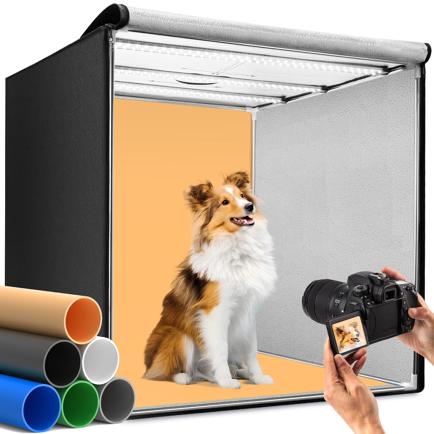 DUCLUS Light Box Photography 80 cm, Professional Portable Photo Studio Box 32 inch with 3 Adjustable LED Light Panels & 5600K Stepless Dimming, 6