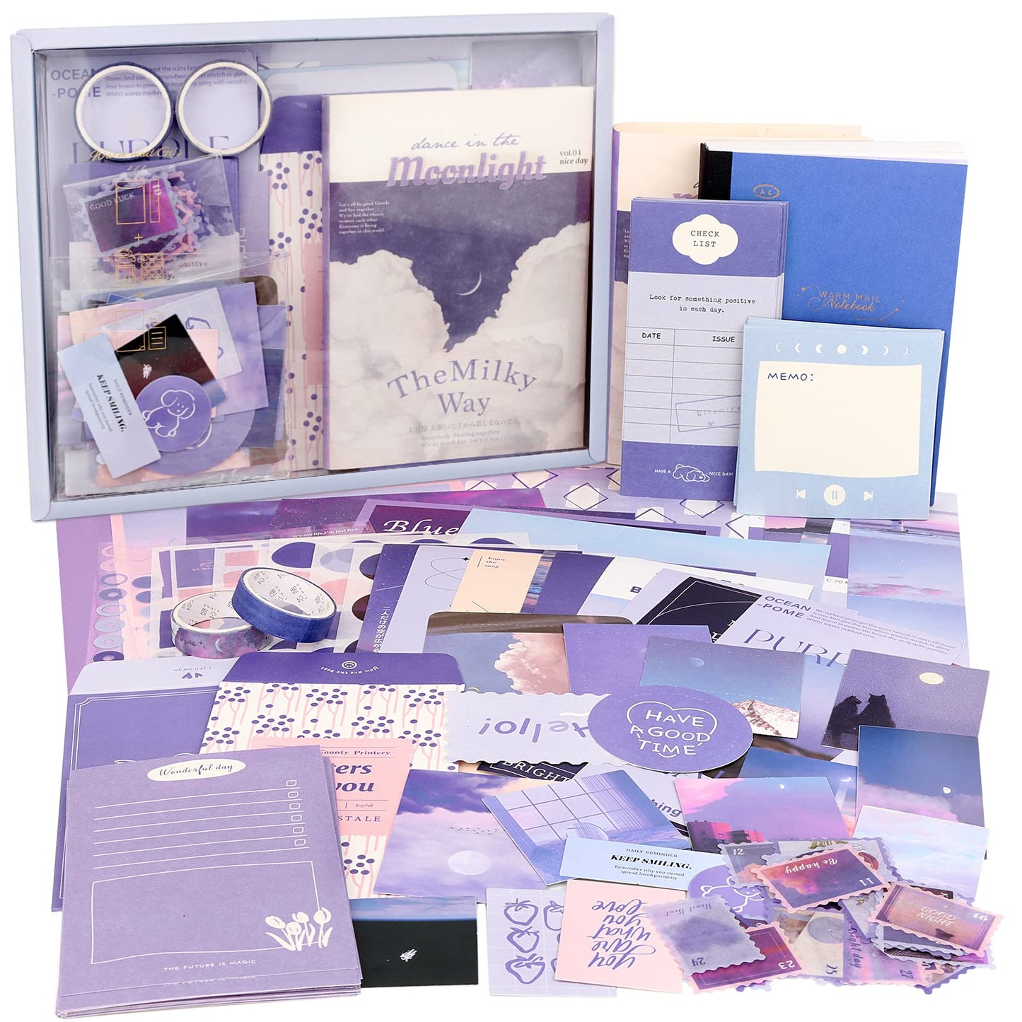 Draupnir Aesthetic Scrapbook Kit(348pcs), Bullet Junk Journal Kit with Journaling/Scrapbooking Supplies, Stationery,A6 Grid Notebook with Graph Ruled