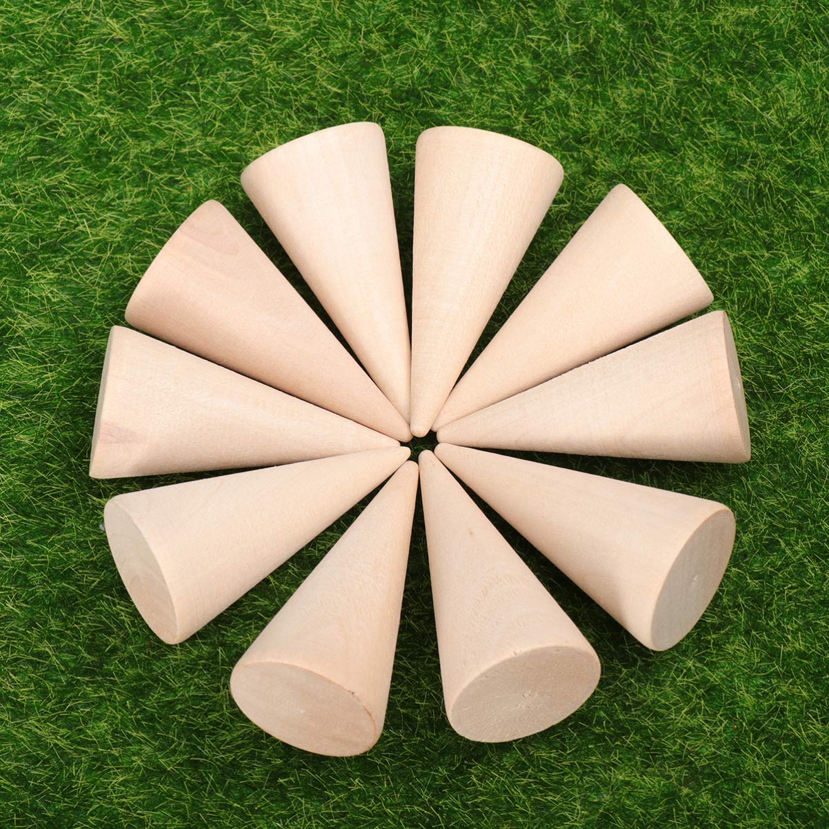 SUPVOX 10pcs Natural Wood Cone Ring Holders Unpainted Wooden Cones to Craft Paint Jewelry Display Stand 2.5x5cm