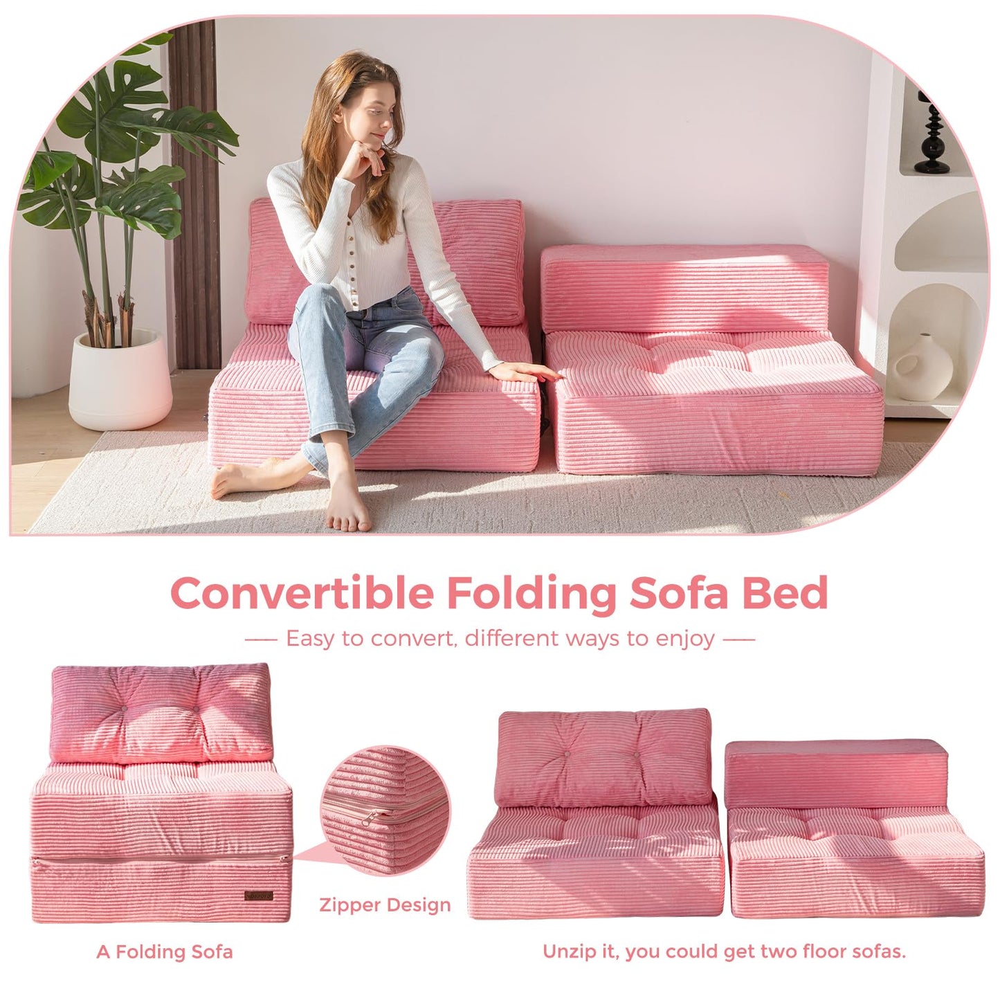 MAXYOYO Folding Sofa Bed, Convertible Sofa Bed with High-Density Support Foam, Portable 4 in 1 Fold Out Chair to Floor Lounger