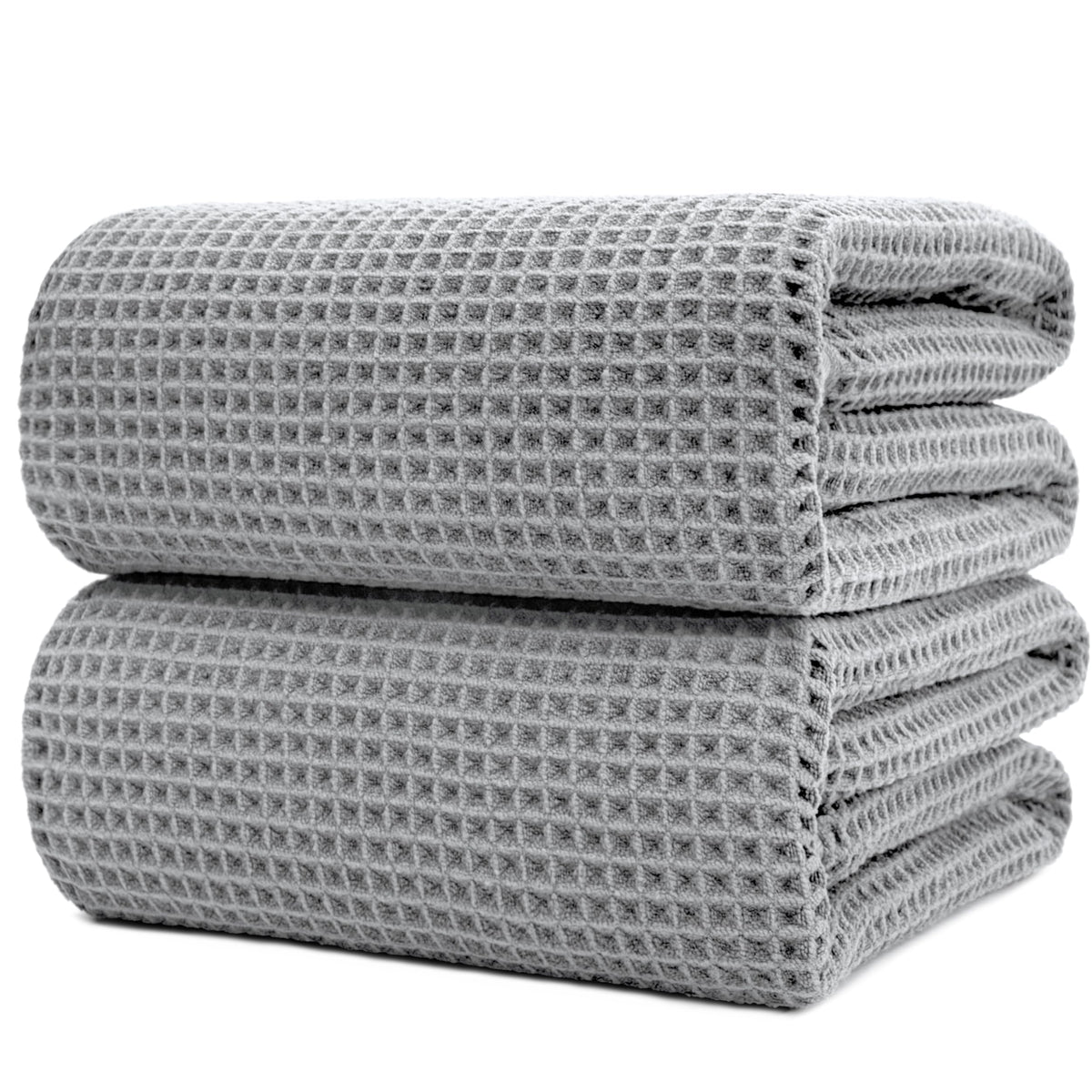 POLYTE 430 gsm Microfibre Quick Dry Lint Free Bath Sheet, 89 x 178 cm, Set of 2 (Waffle Weave)