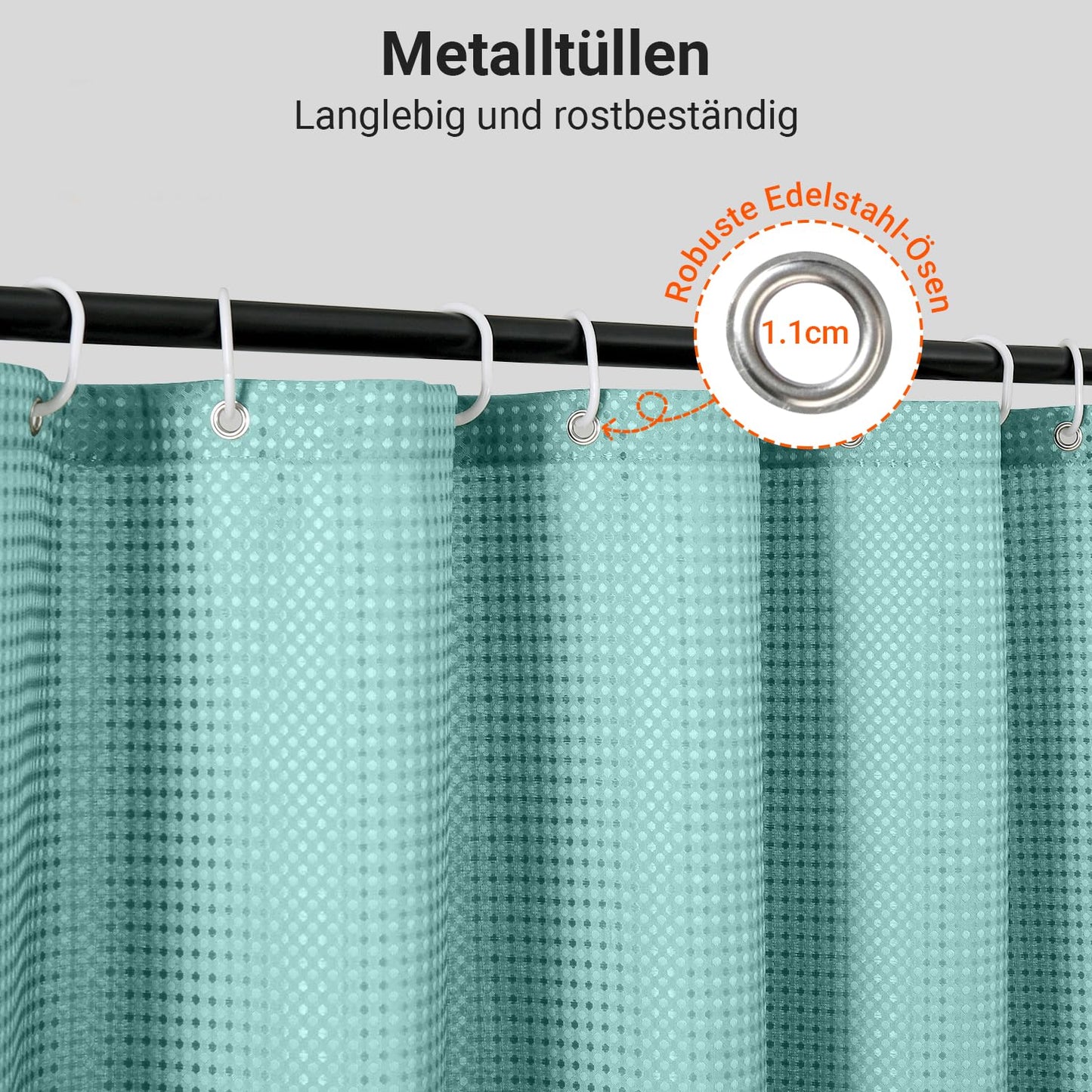 Lerores Shower Curtain, 180 x 200 cm, Waffle Light Blue, Weighted Hem, Anti-Mould Textile, Water-Repellent