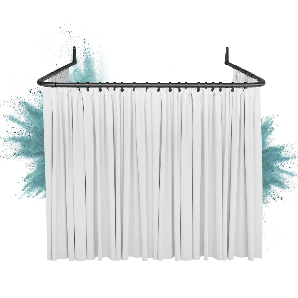 Erica U-shaped Shower Curtain Rail, 85x95x85 cm, Wall Mounted Black Powder Coated Steel Curved Rail, Made in Sweden