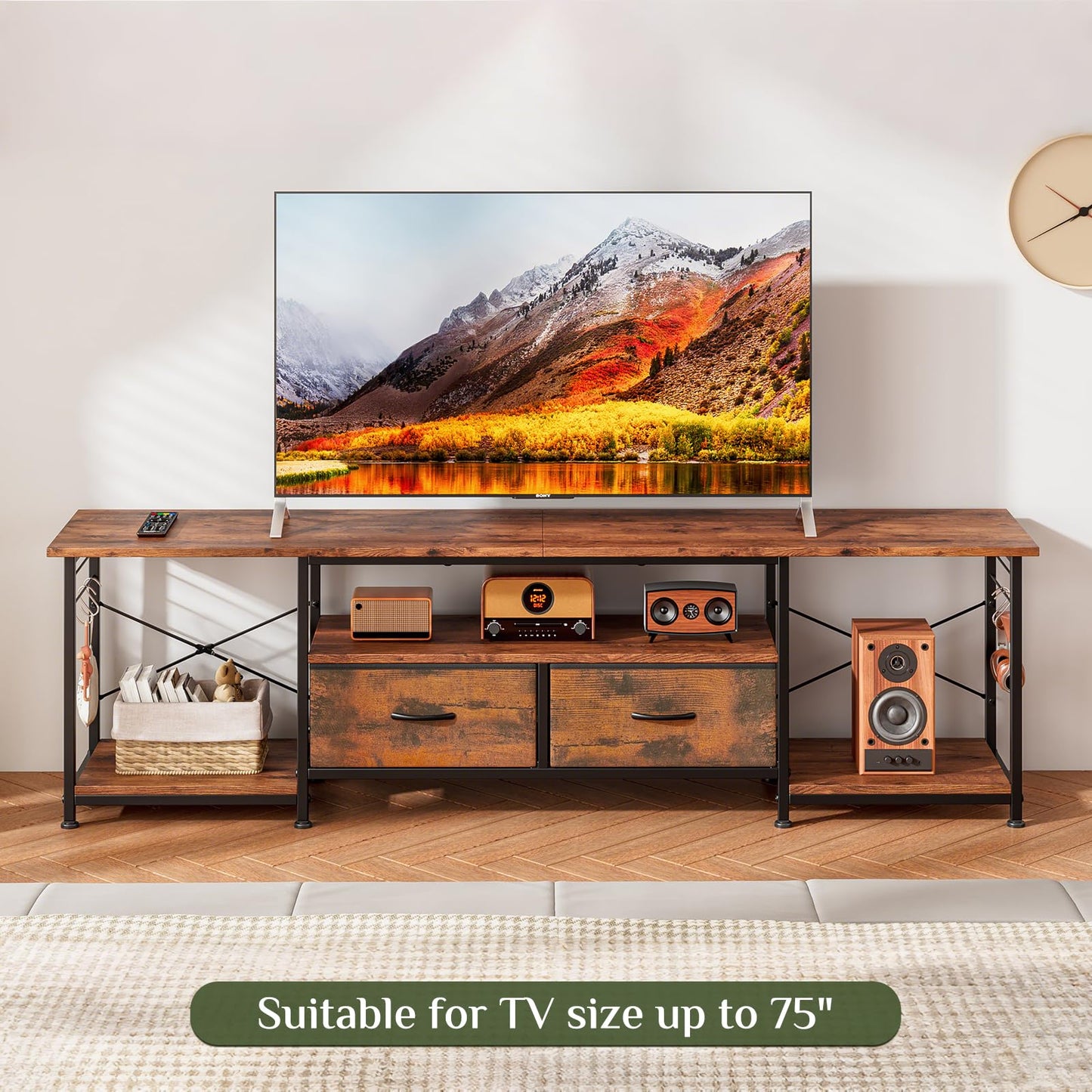 KZOBYD TV Stand Cabinet for TV Up to 70 Inch, 160cm TV Console Table, Brown