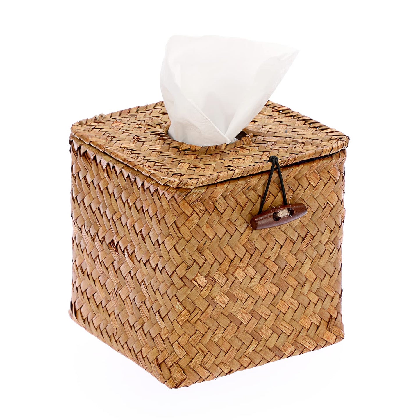 BTSKY Household Square Seagrass Facial Tissue Box - Decorative Woven Wicker Paper Holder Tissue Holder Organizer for Kitchen, Bathroom, Office and