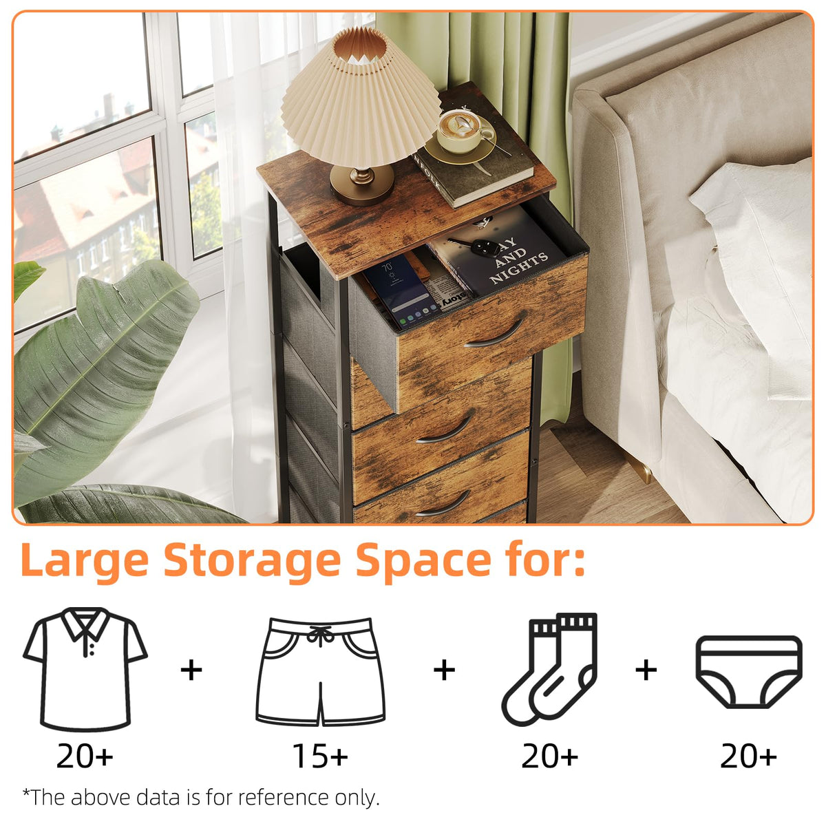 CAIYUN Chest of Drawers for Bedroom with 5 Drawers, Fabric Storage Drawer, Tall Brown Hallway Storage Unit