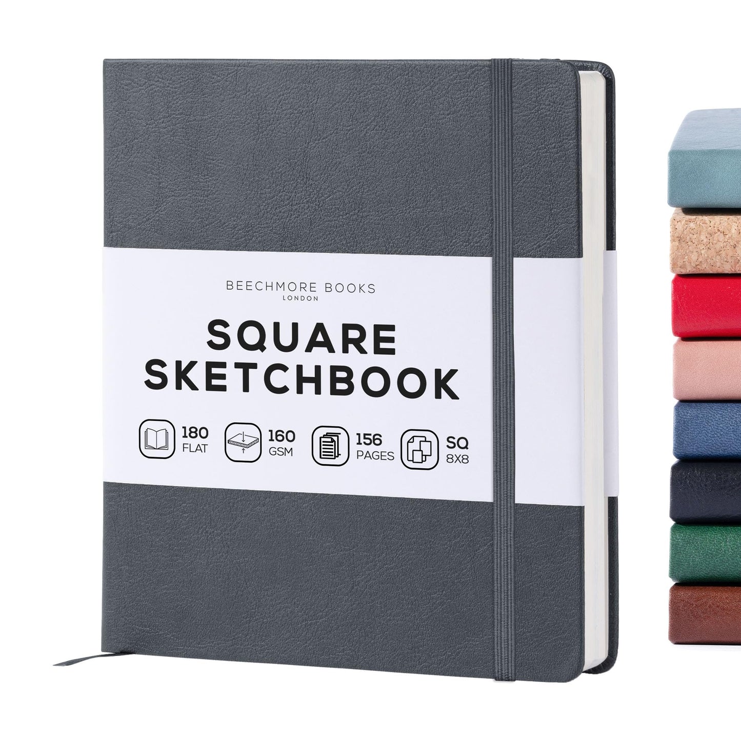 Beechmore Books Square Sketchbook ? 8x8 Premium Vegan Leather Bound Large Sketch Book Hardcover with 156 Thick 160gsm Perforated Ivory Pages, Blank
