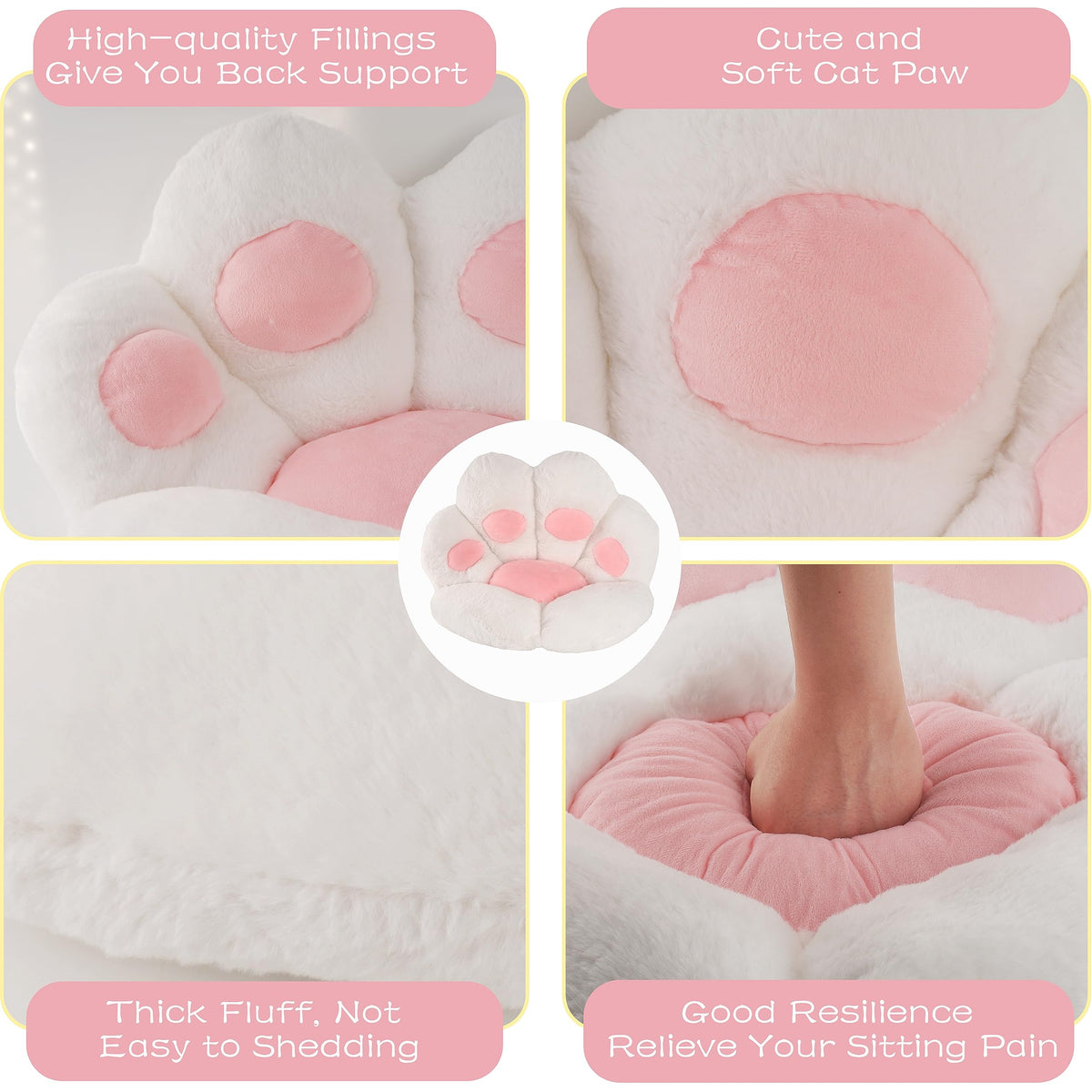 FlyGulls Cat Paw Cushion Kawaii Cat Pillow for Computer Gaming Chair Comfy Cat Paw Seat Cushion for Office Chairs Cute Cat Plush Pillow for Room