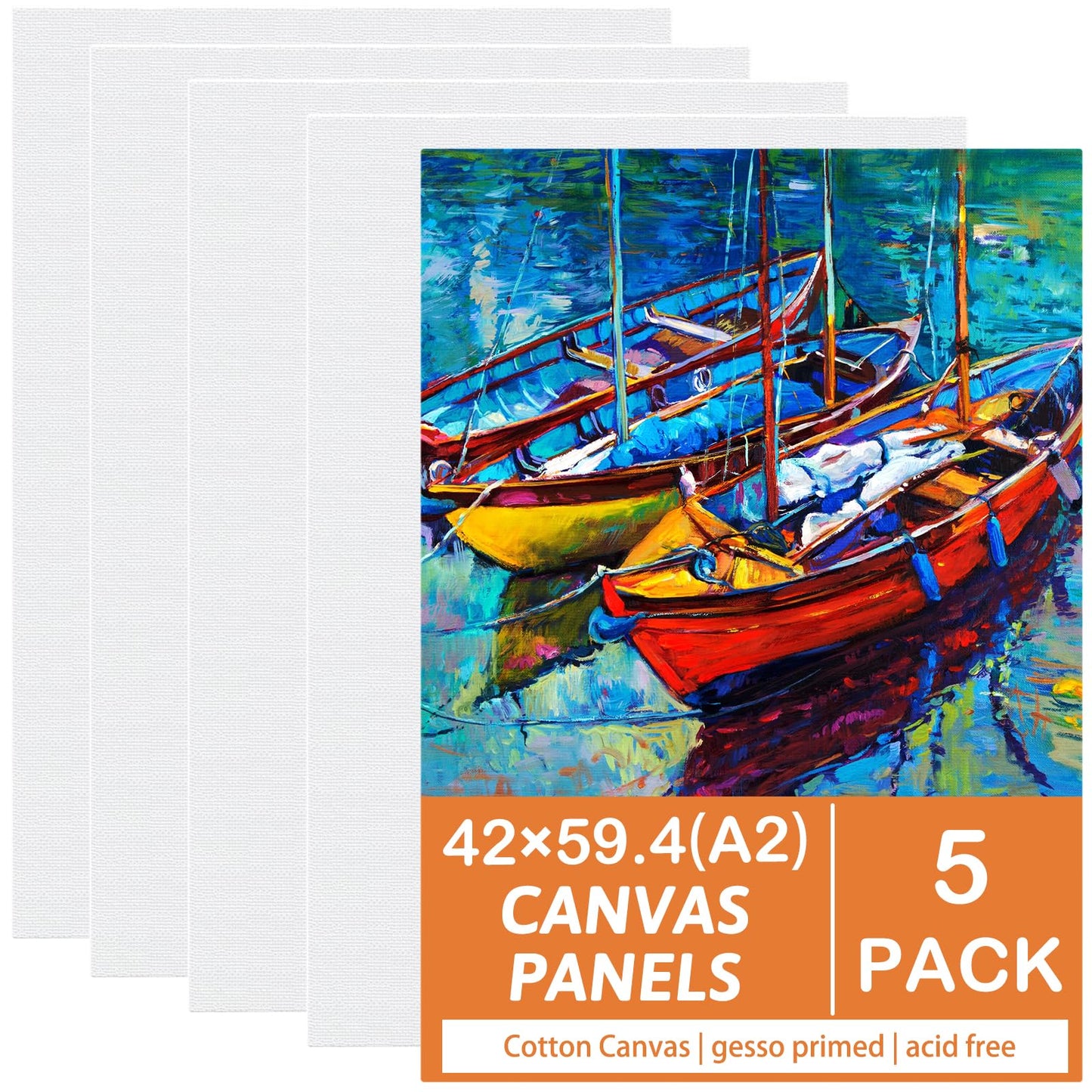 Koncci Canvas for Painting 42x59.4cm(A2), 5 Packs Large Canvas, 4mm Thickness Cotton Acid-Free for Acrylic, Oil, Watercolor, for Professional Artist,