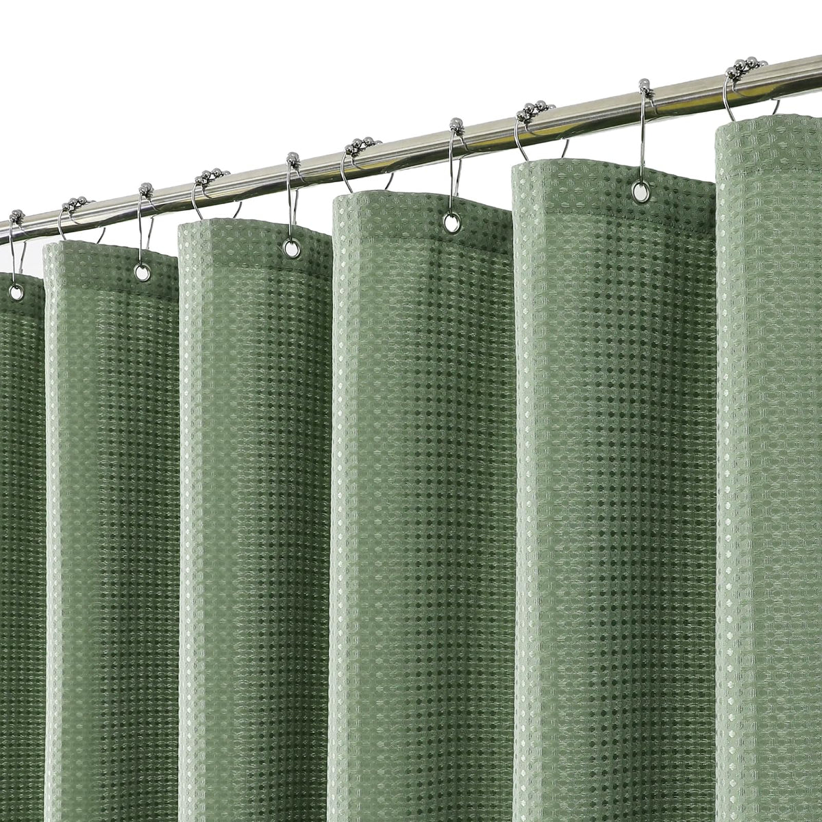 meioro Sage Green Shower Curtain, Mould Proof and Mildew Resistant Waffle Heavy Textured Fabric Shower Curtains with 12 Hooks, 180 x 180cm Luxury