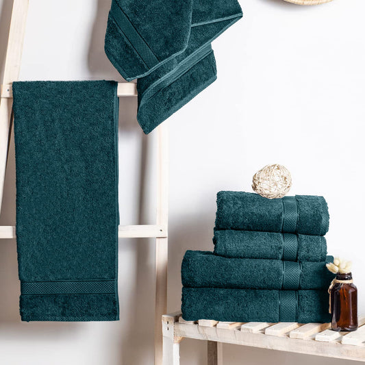 Komfortec Set of 4 Hand Towels 50 x 100 cm 100% Cotton Terry Towelling Soft Petrol/Turquoise