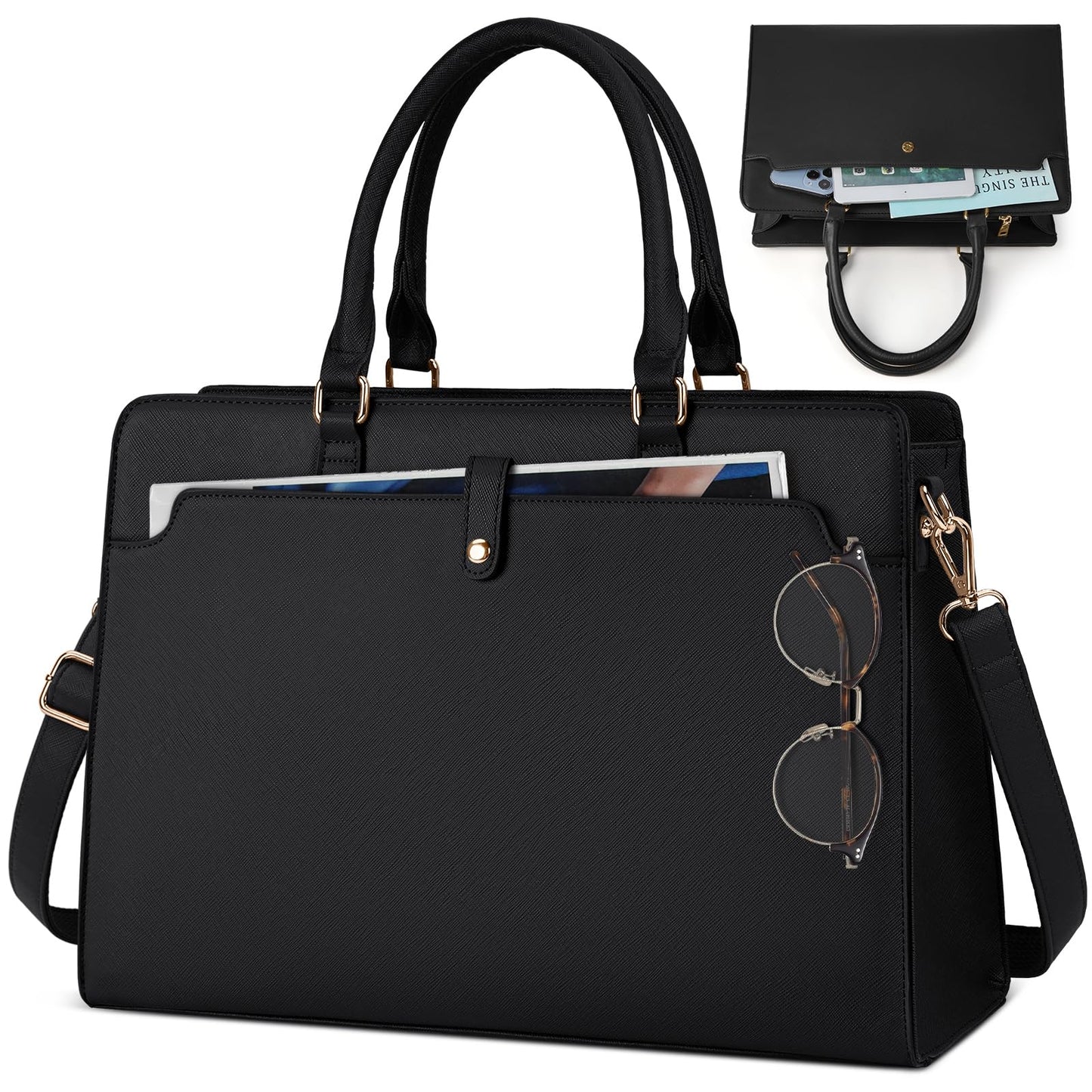 RAINSMORE Laptop Bags for Women 15.6 Inch Ladies Work Bag Laptop Tote Bag PU Leather Large Laptop Handbag for Women Water Resistant Computer Bag for