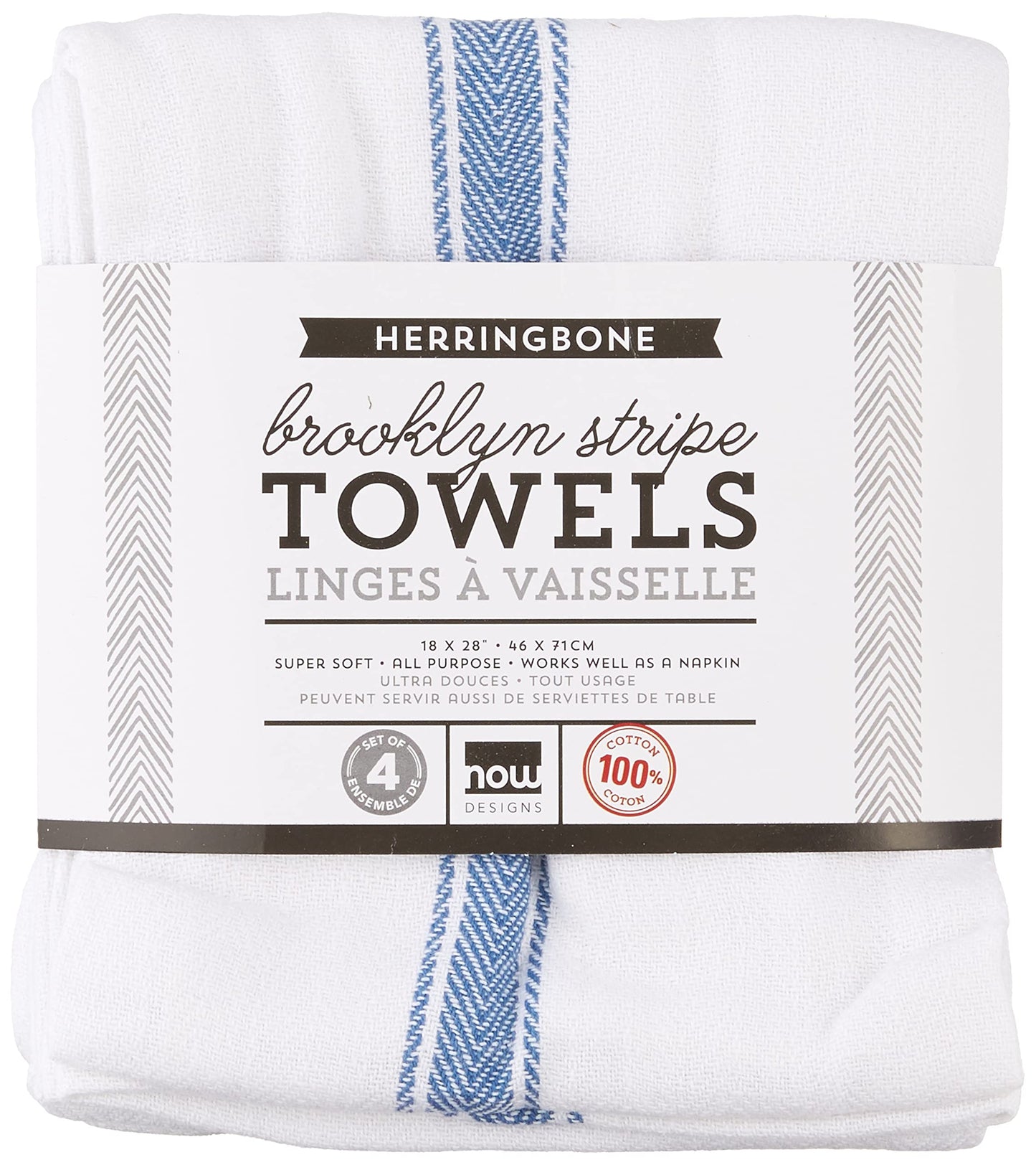 Now Designs Teatowel Set of Four, Brooklyn Stripe Delft