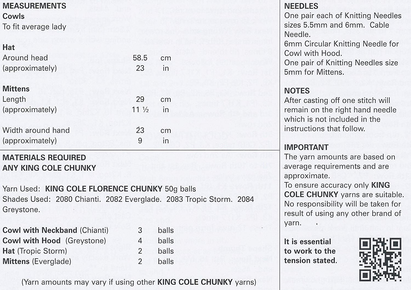 King Cole Ladies Knitting Pattern Womens Accessories Cowls Hat Mittens Florence Chunky (4298)