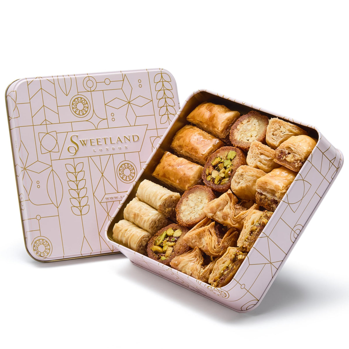 Sweetland Variety Baklava Pack - 500 g | Handmade Traditional Lebanese Baklava | Selection Tray with Pistachio, Almond & Cashew Nuts | Tin Gift Box |
