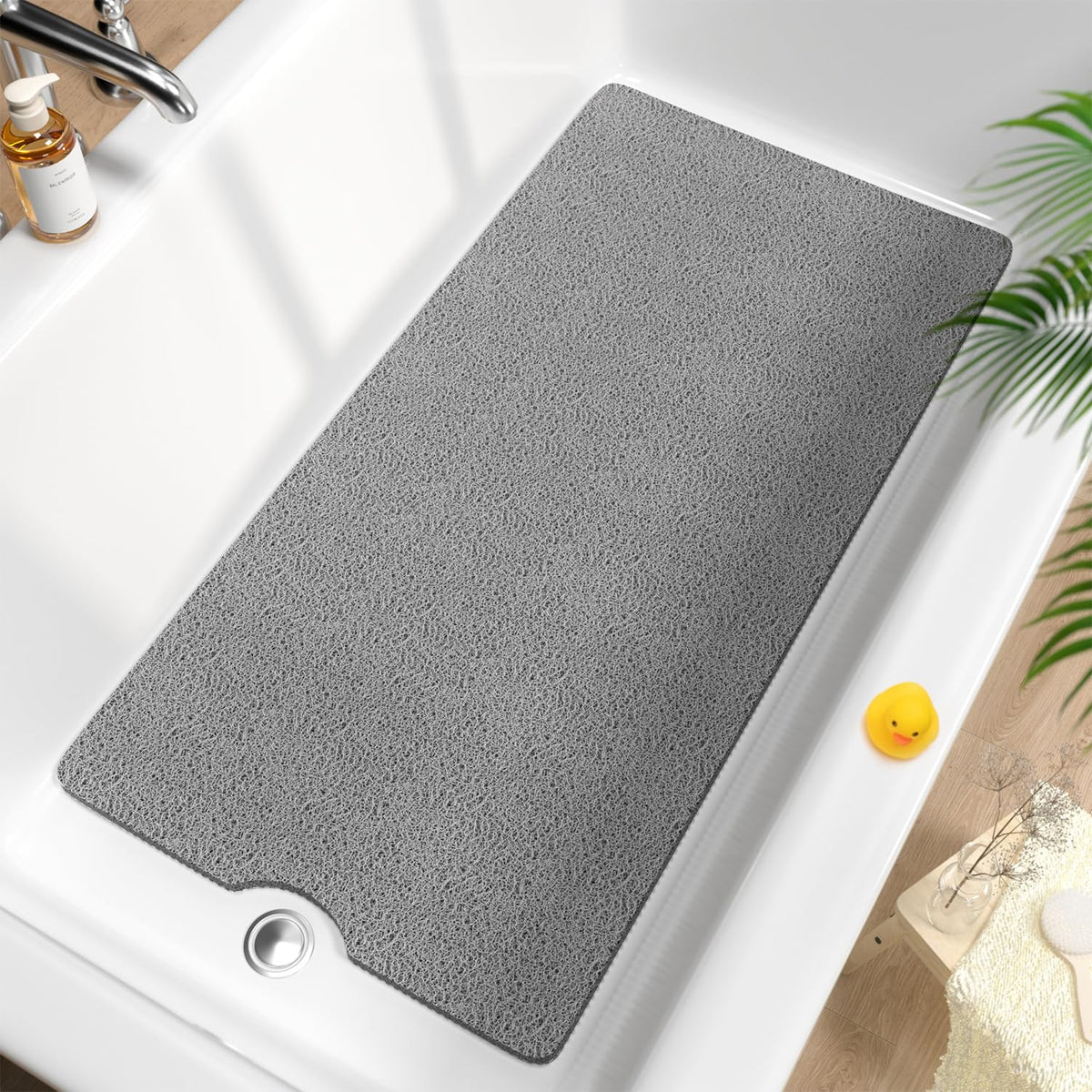HITSLAM Non Slip Bath Mat 101 x 51cm, Extra Long Shower Mats for Inside Shower, Soft PVC Loofah Bathtub Mat with Drain, Quick Drying shower mat for