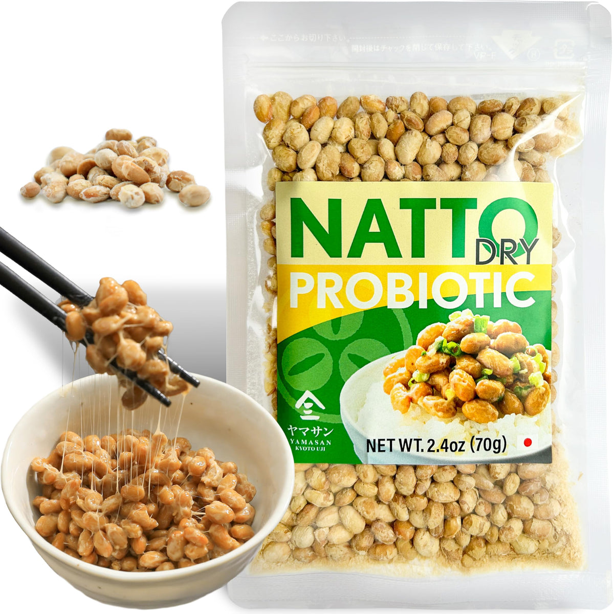 YAMASAN KYOTO UJI Japanese Natto Fermented Soybean, Freeze-Dried Natto Beans, Japanese Probiotic and Prebiotic Superfood - Vitamin K, Low Sodium,