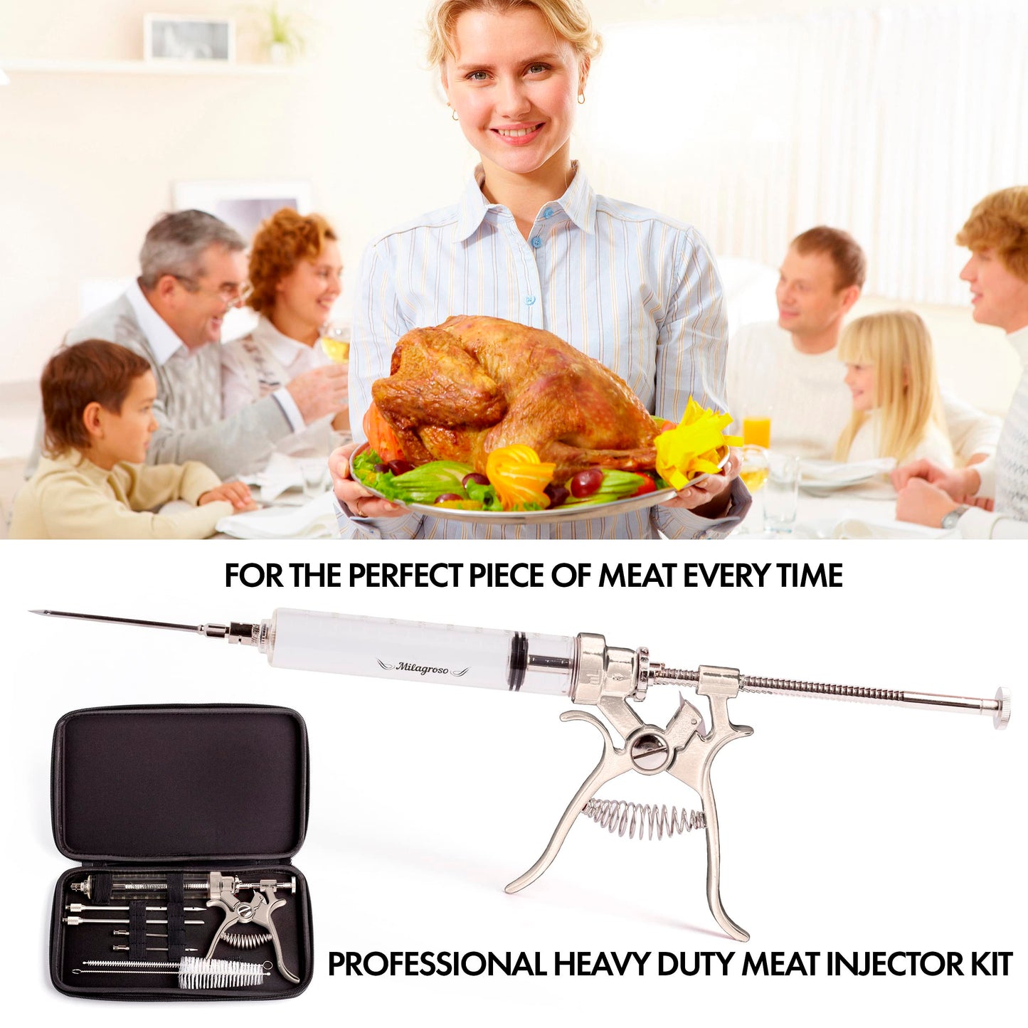 Stainless Steel Meat Injector Kit - Outdoor Marinade Syringes with 3 Needles for Grill & Smoker - Professional Culinary Tool