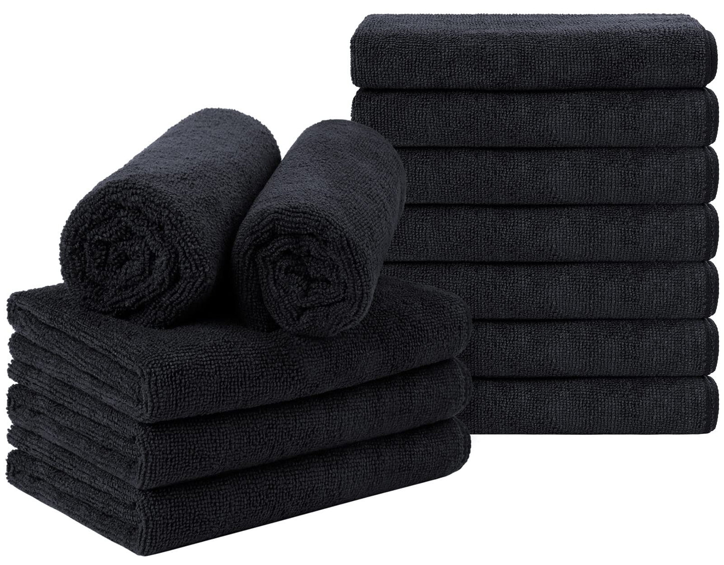 Orighty Black Salon Towel, Pack of 12 (Not Bleach Proof, 16 x 27 Inches) Super Soft and Absorbent Microfibre Hair Salon Towels for Salon, Hand, Gym,