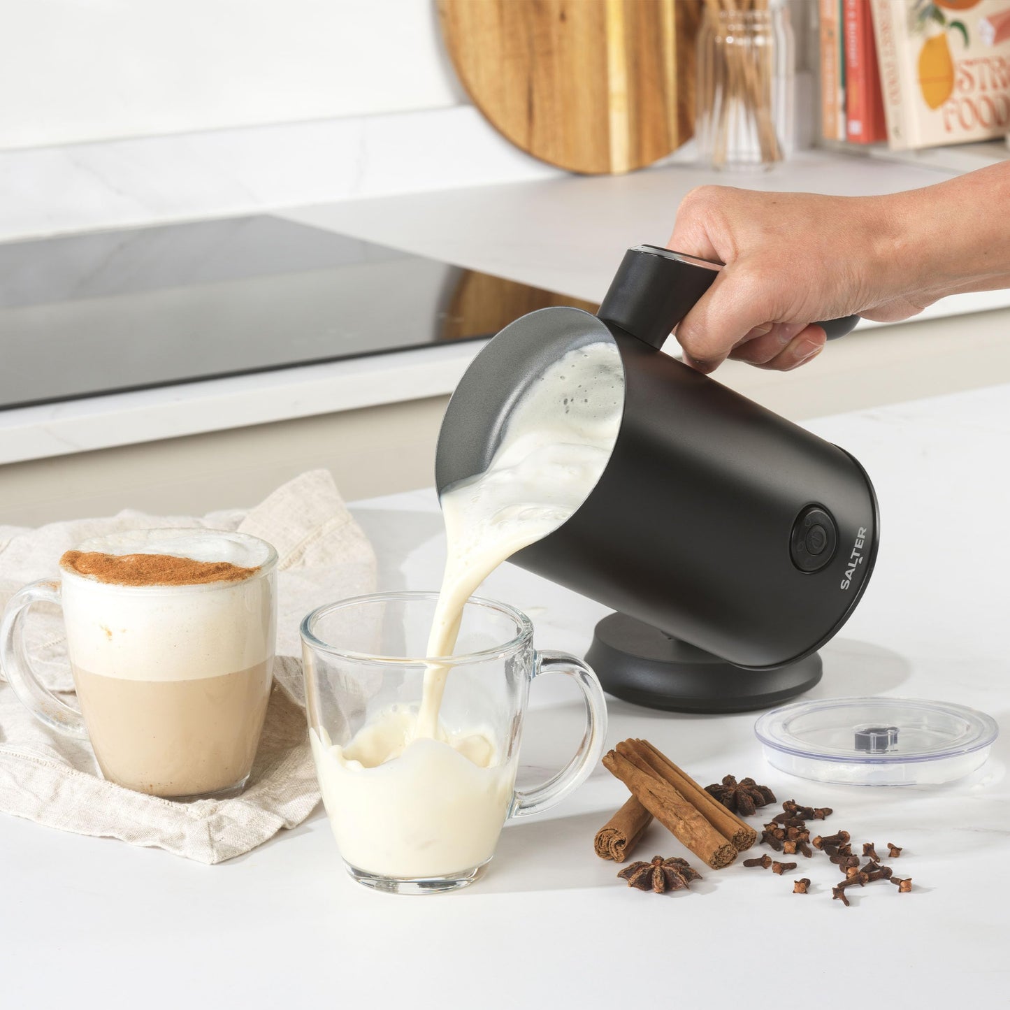 Salter Chocolatier Hot Chocolate Maker - 4-In-1 Electric Milk Frother, Cordless Hot & Cold Milk Foamer 115ml, One Cup 240ml Milk Steamer Heater, LED