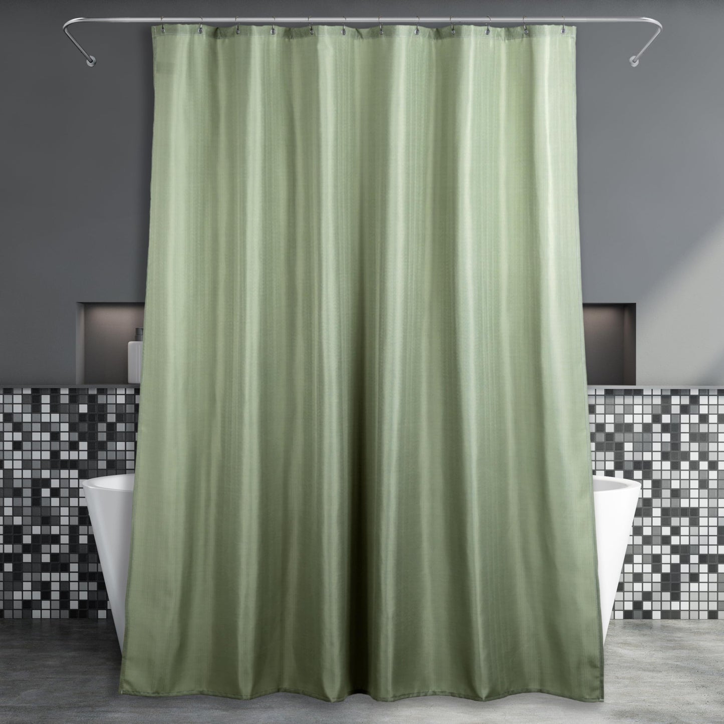 Popkozzi Green Fabric Bathroom Shower Curtain: Anti Mould Mildew Resistant Water Repellent Washable Shower Curtain - Elegant Lightweight Polyester
