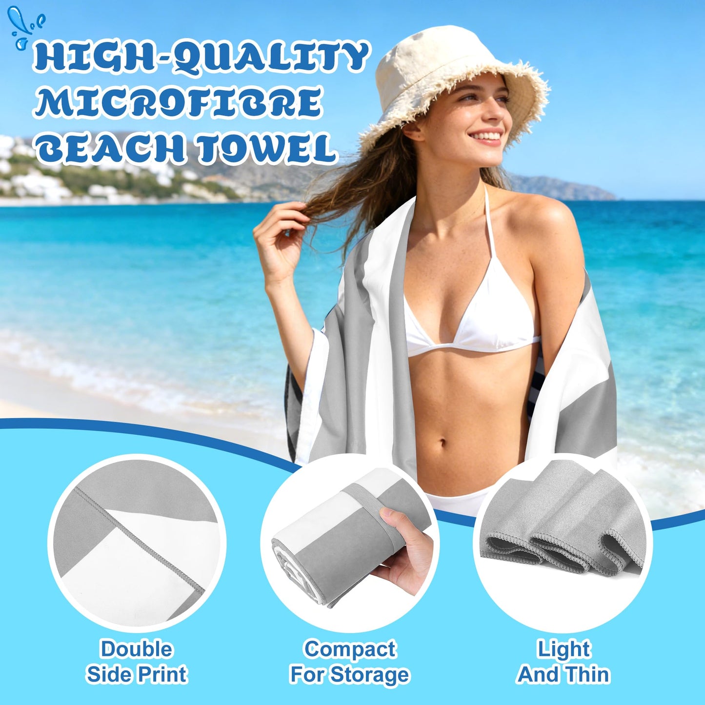 Anavasi Microfibre Beach Towels for Adults, 1 Pack 180 x 90cm 100% Recycled