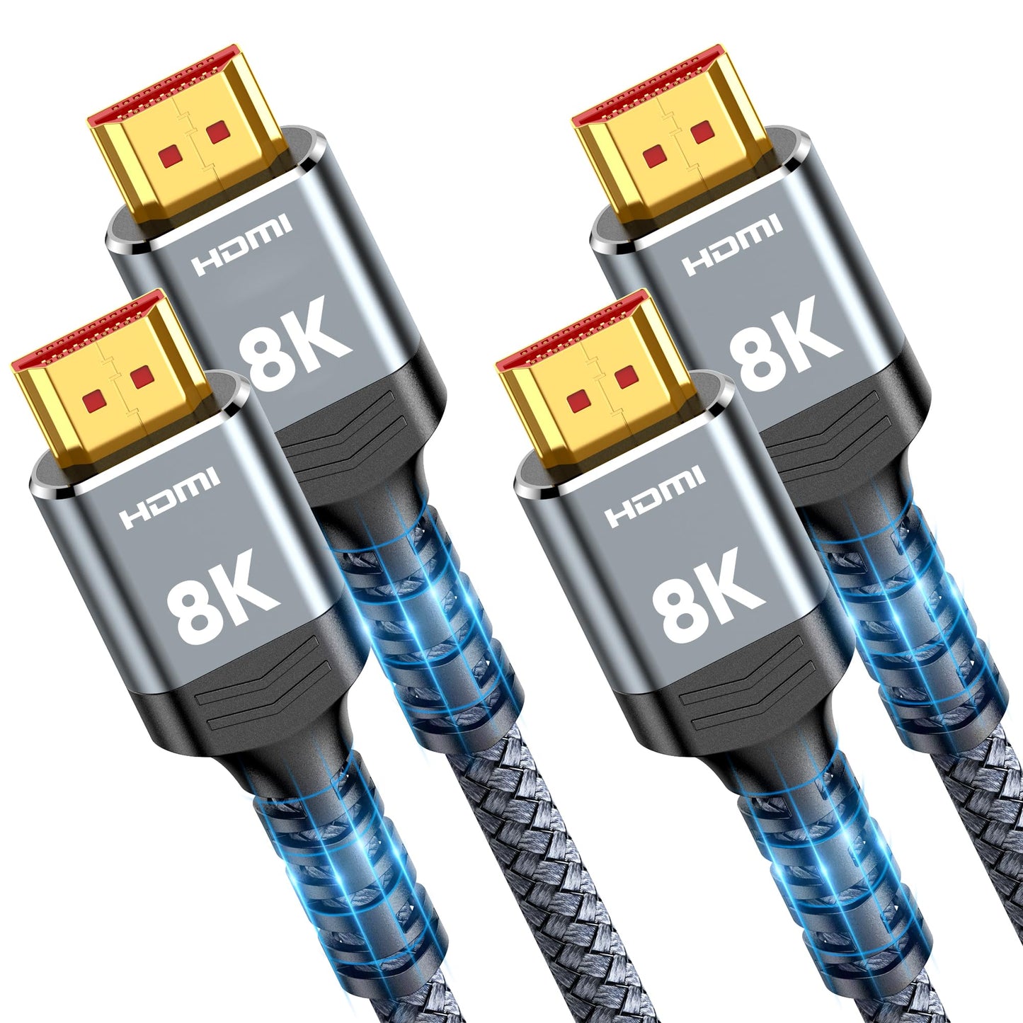 Snowkids 8K HDMI Cable 3 Meters 2 Pack, HDMI 2.1 Cable, 8K@60Hz HDMI Lead, 4K@120Hz, eARC HDR10 4:4:4| 21:9, HDCP 2.2/2.3, 3D, VRR, Ethernet,