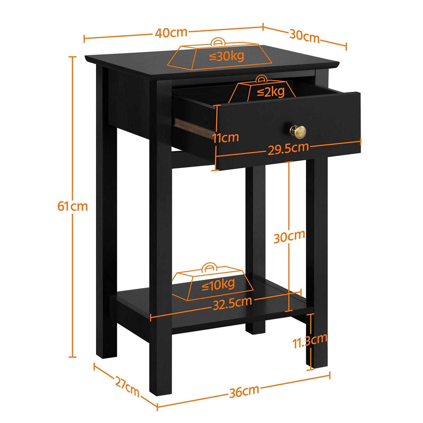 Yaheetech Bedside Table with Drawer and Open Shelf, Black
