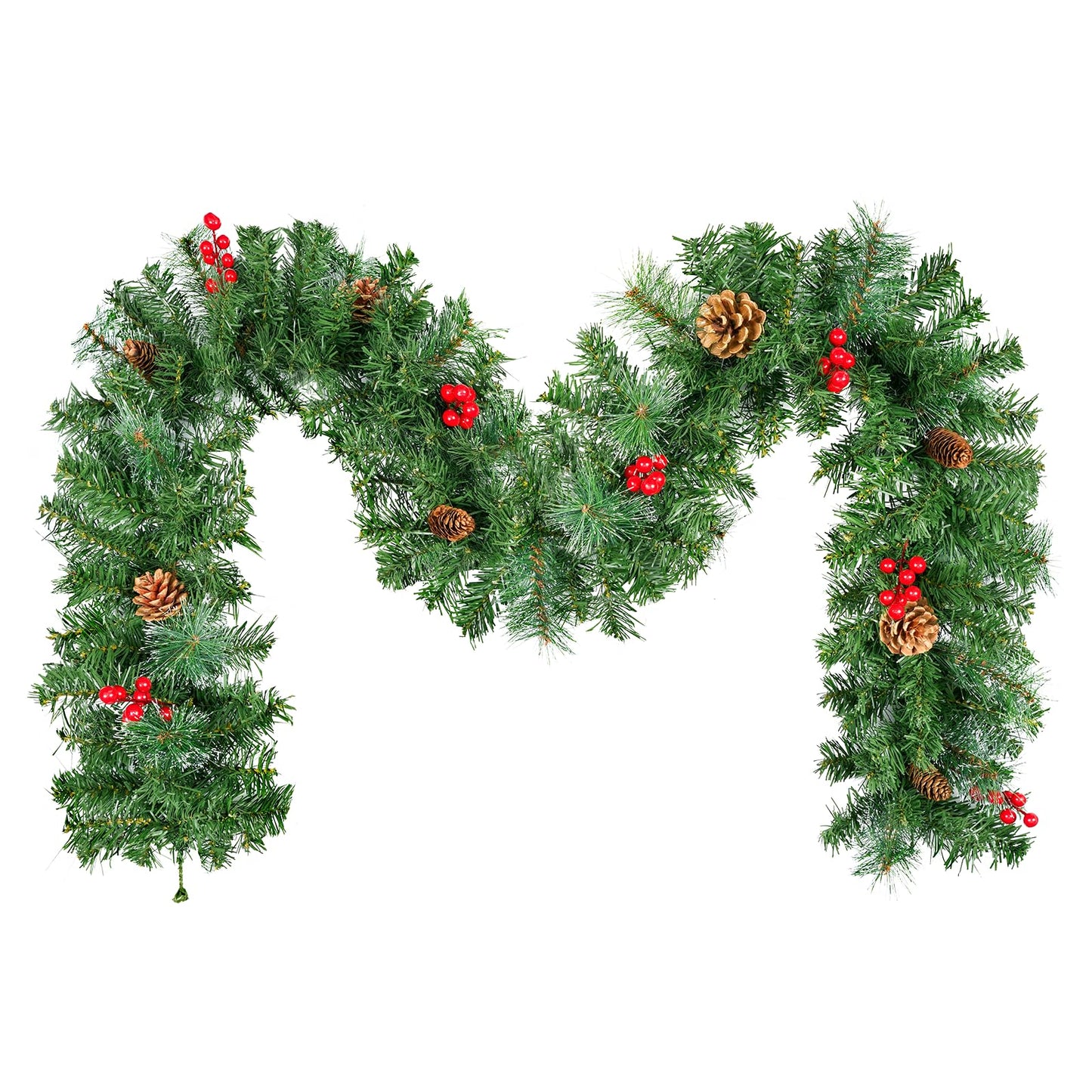 7.2FT/2.2m Christmas Garland, Uten Fireplace Garland Christmas, Green Christmas Garland with Pine Needles, Pine Cones Red Berries Artificial Wreath