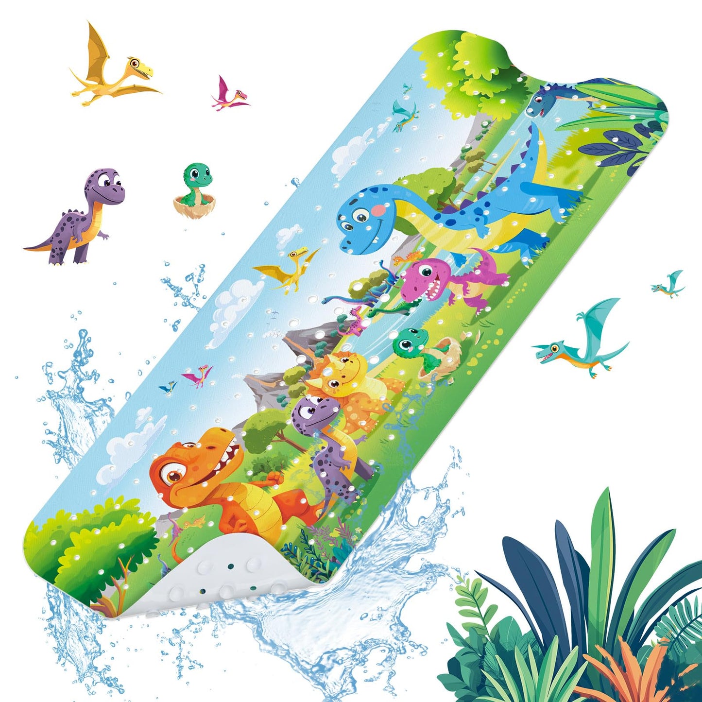 SHUCHING Dinosaurs Bath Mat Non Slip Kids, 100 X 40 cm Extra Long Baby Bathtub Mat Anti Slip, Boys Shower Mat Non Slip Anti Mould for Bathroom Machine