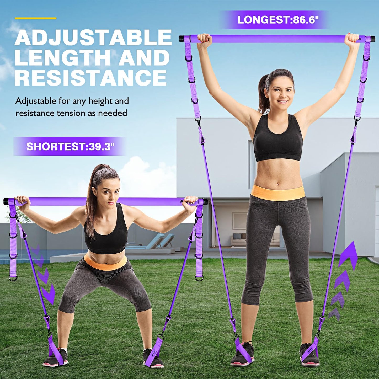 Pilates Equipment, Pilates Bar Kit with Resistance Bands, Adjustable Multifunctional Pilates Workout Equipment for Men & Women, Portable Pilates Bar
