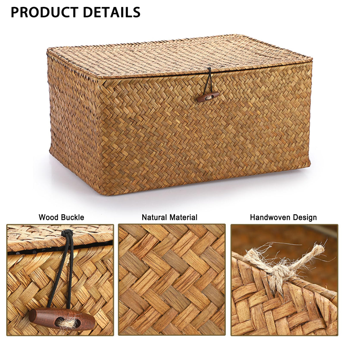 IGNPION Seagrass Storage Basket with Lid,Wicker Woven Shelf Basket,Caramels